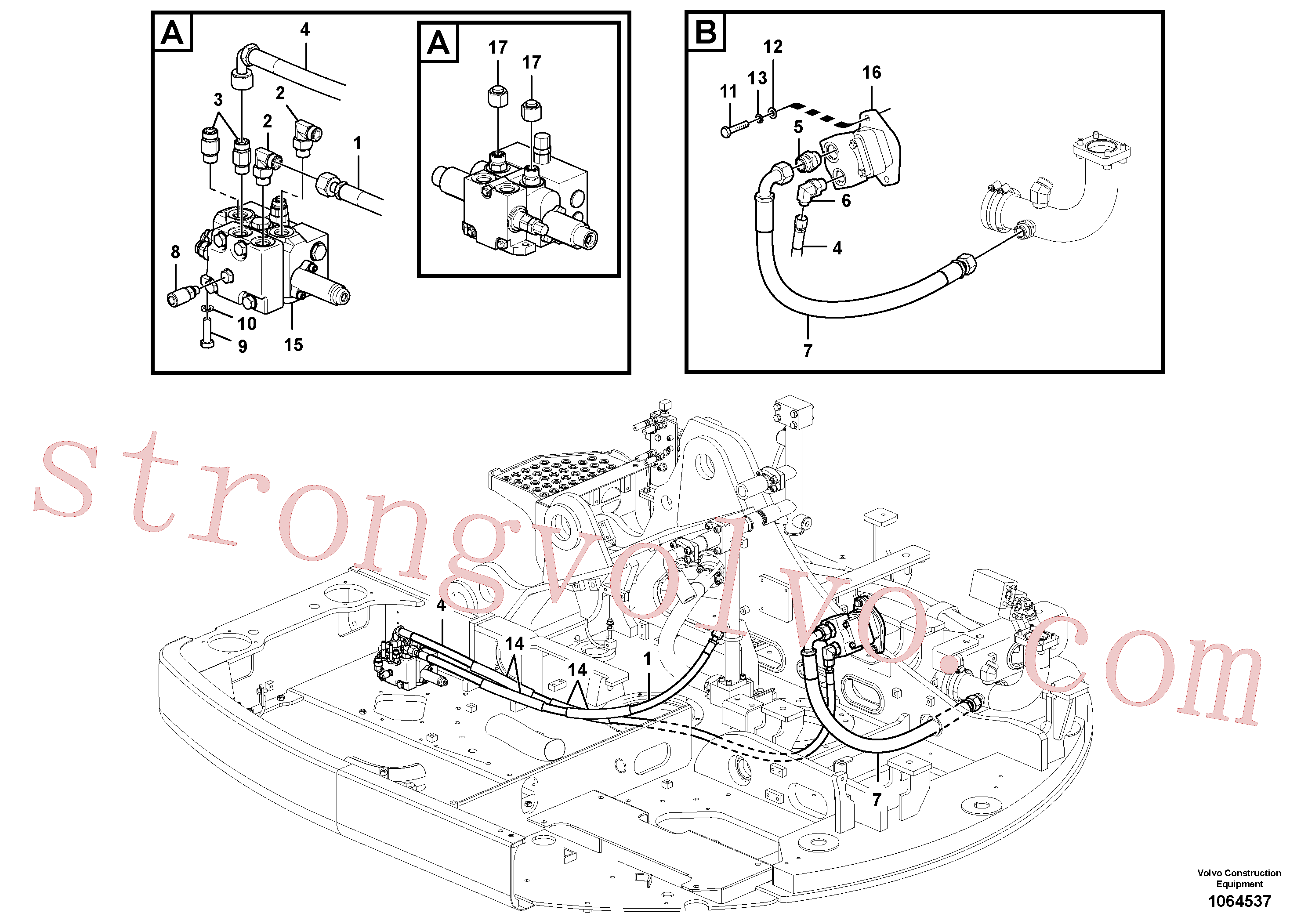 VOE993062 Volvo Hidráulica de serviço, inclinação e rotor na estrutura superior(1064537 Montagem)