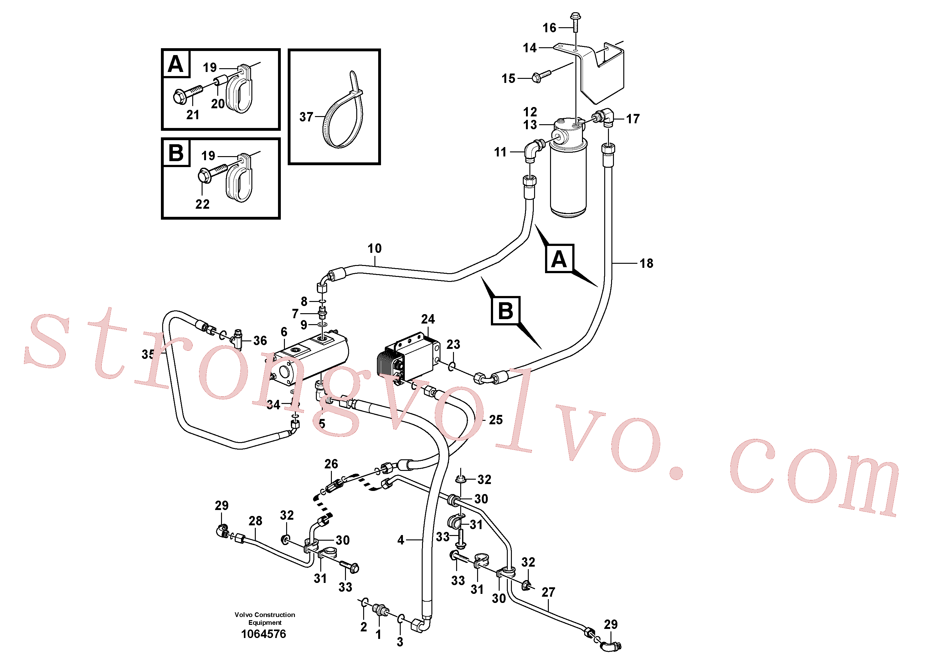 VOE937364 Volvo Refrigerador de óleo, atrás, circuito da bomba.(1064576 Montagem)
