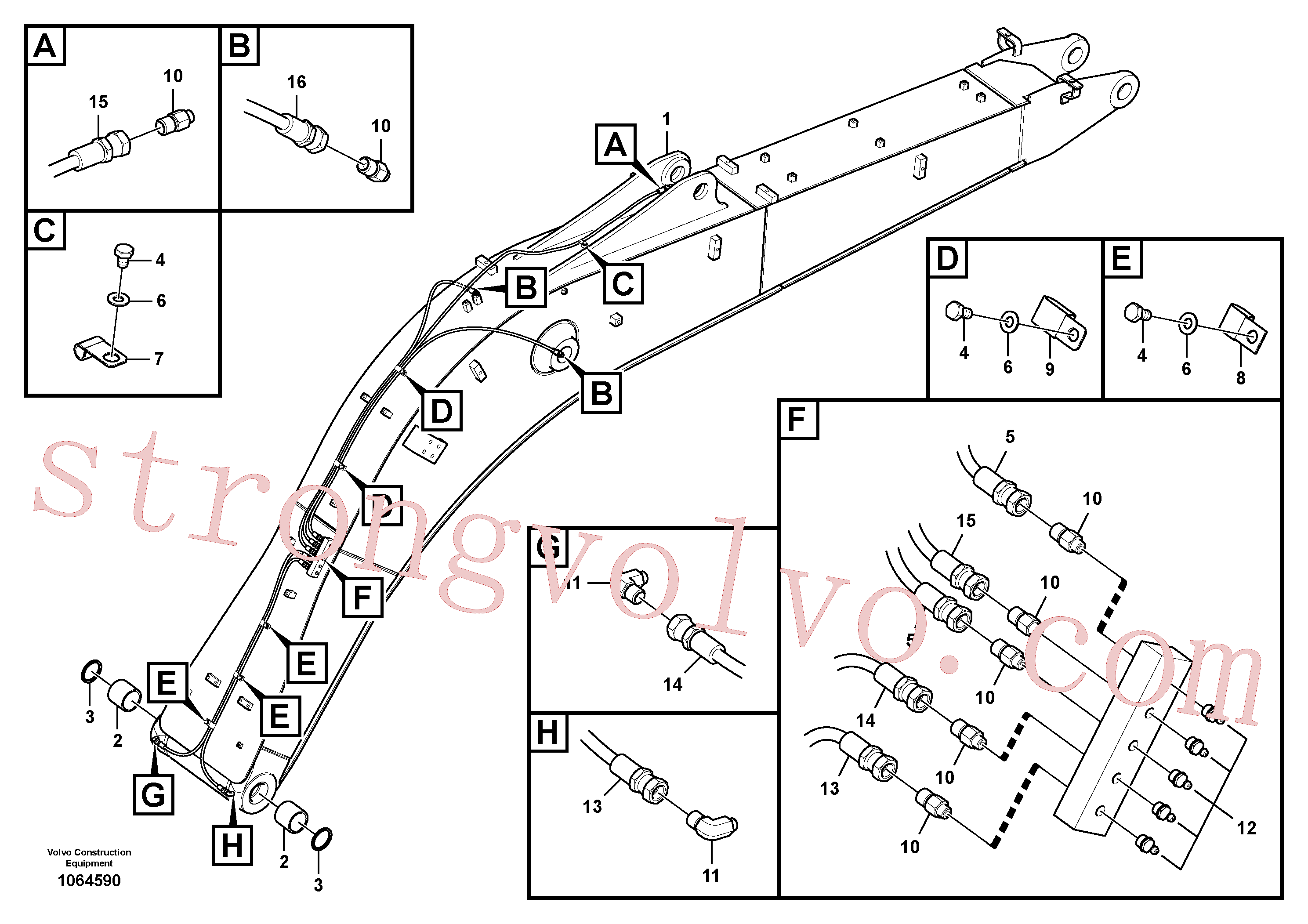 VOE14882847 Volvo Tubagem e lubrificação com massa da lança(1064590 Montagem)