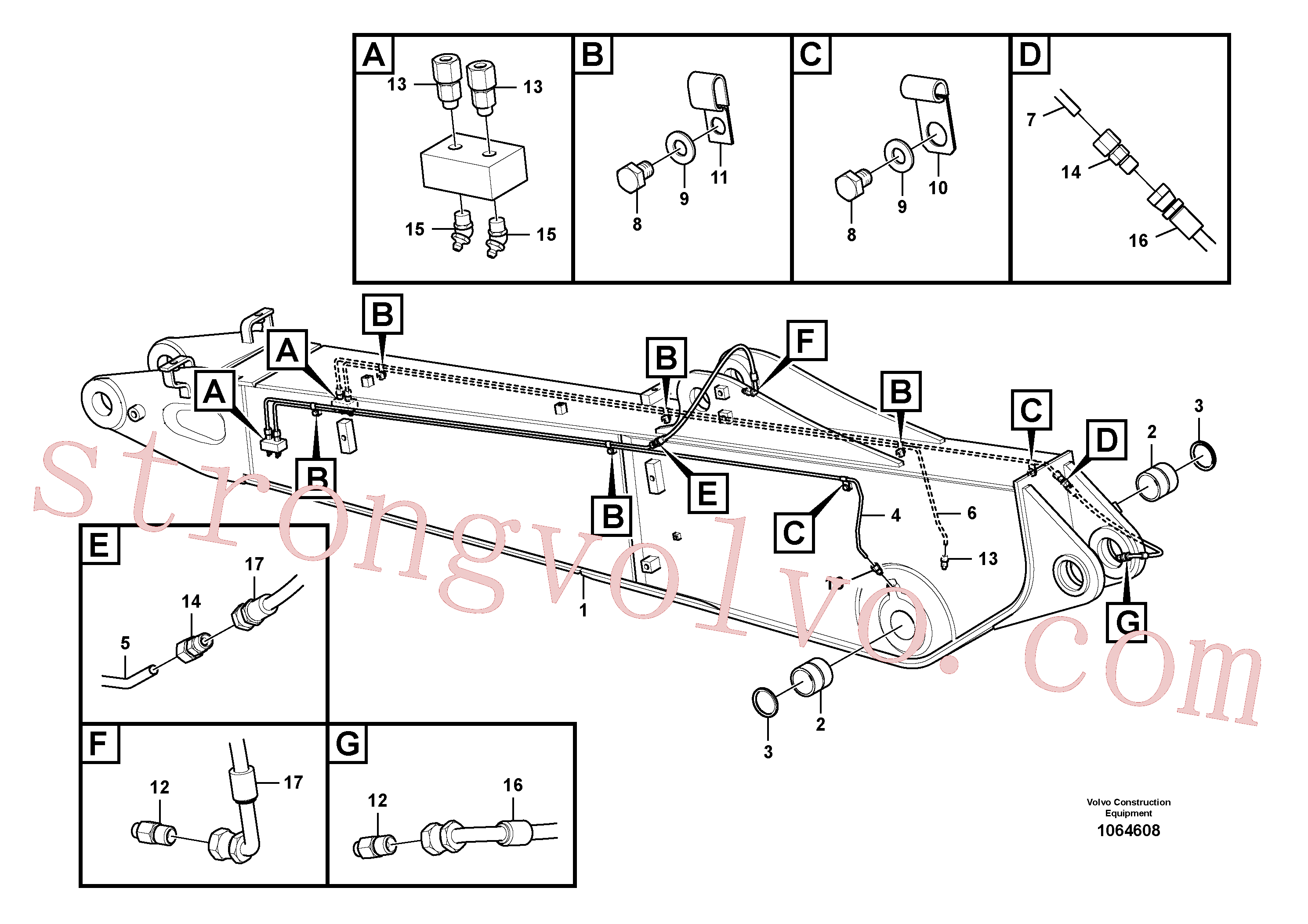 VOE14880683 Volvo Lança e tubagem de massa lubrificante, ajustável 2ª(1064608 Montagem)