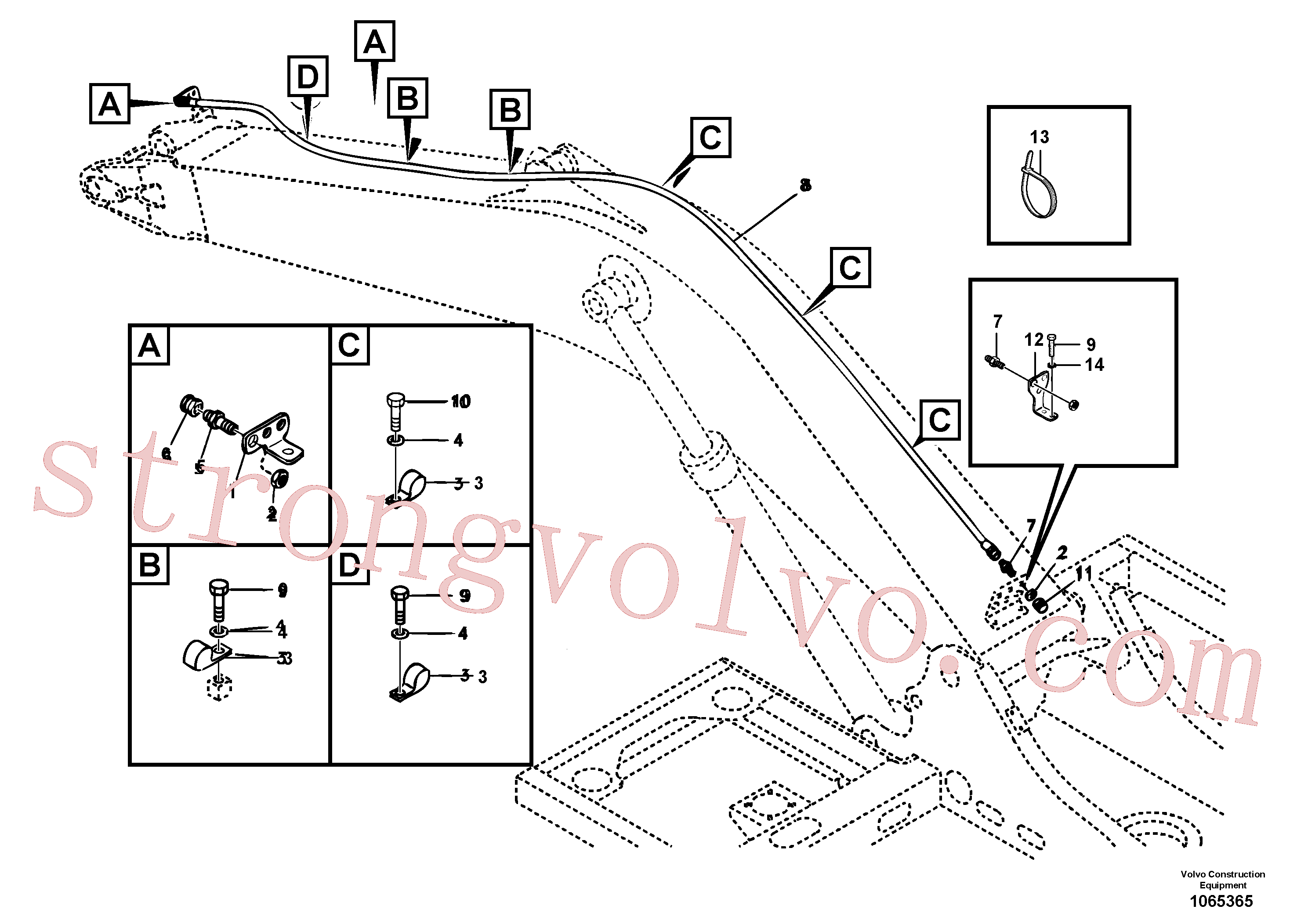 SA9466-04219 Volvo Hidráulica de serviço, fuga de óleo na lança(1065365 Montagem)