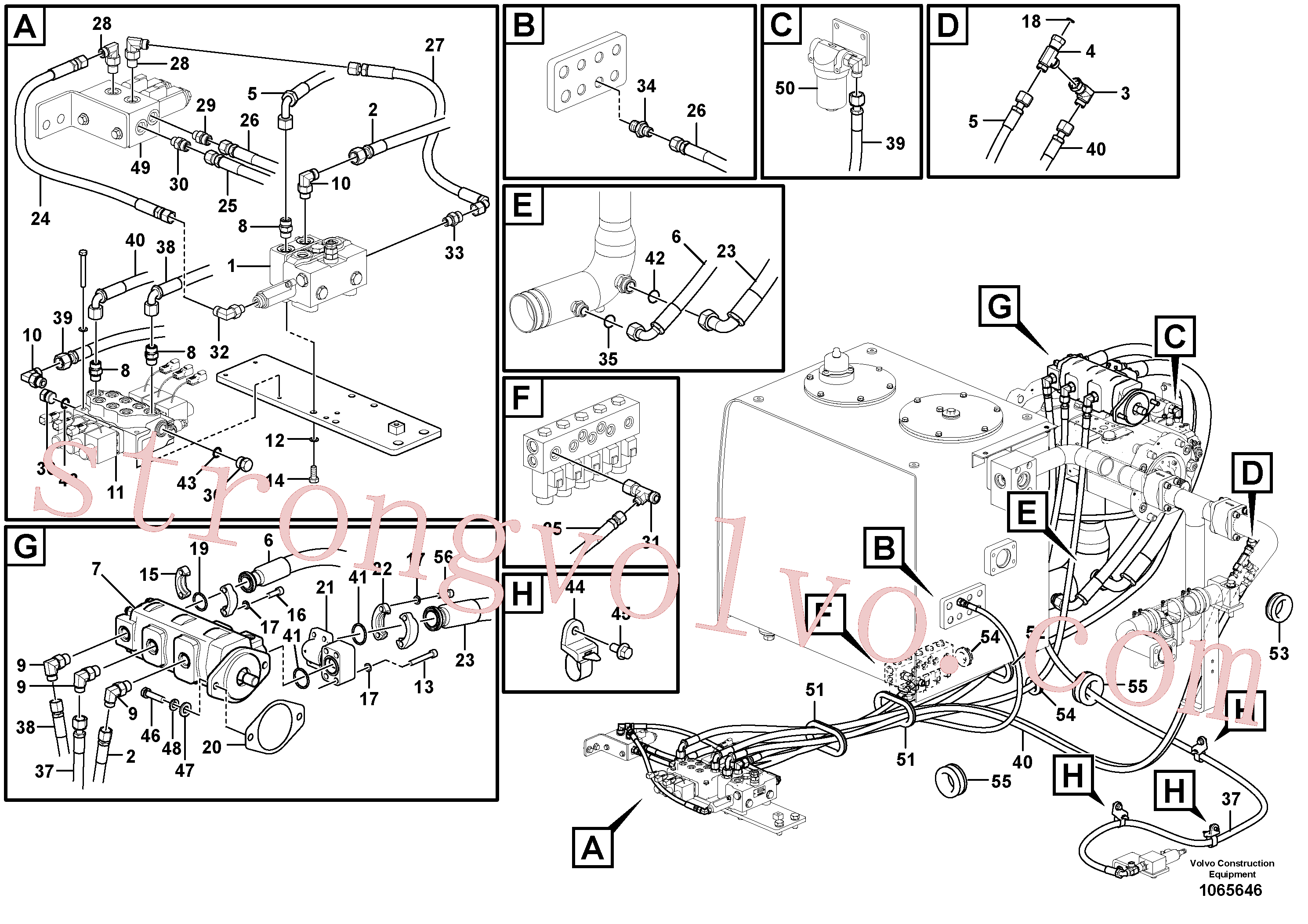 VOE14596369 Volvo Hidráulica de serviço, inclinação e rotor na estrutura superior(1065646 Montagem)