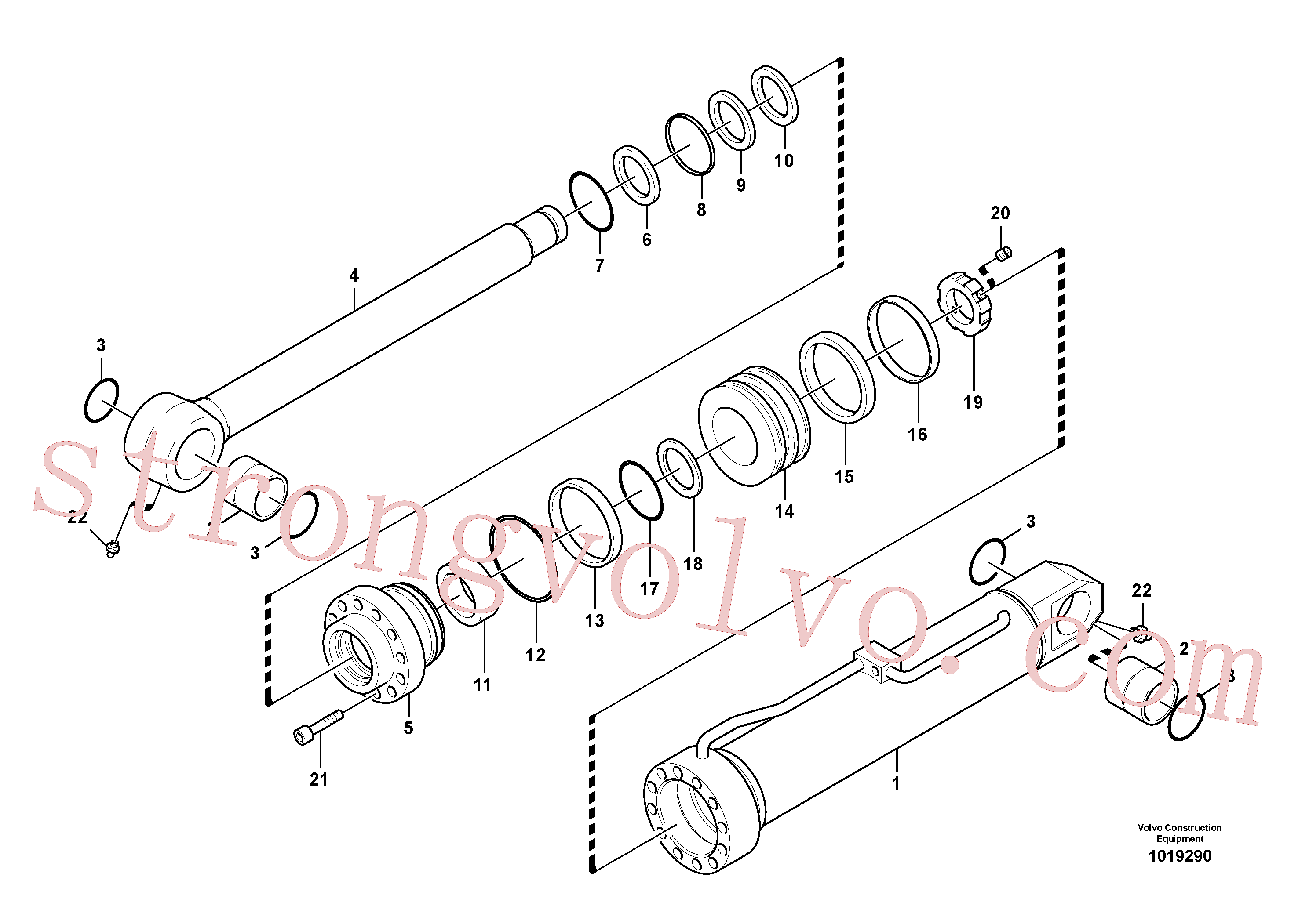 VOE14534262 Volvo Cilindro hidráulico, remoção de contrapeso.(1066009 Montagem)