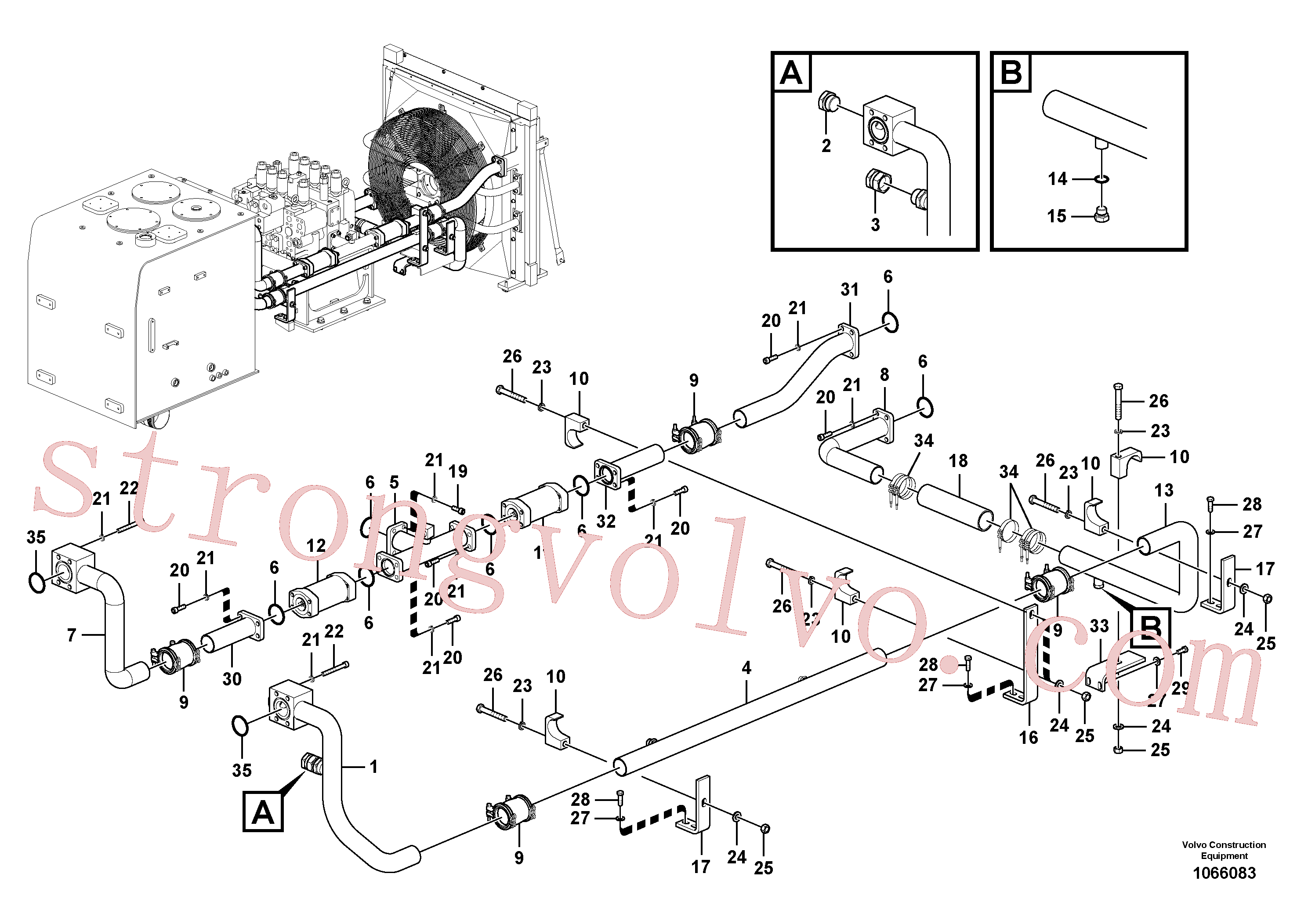 SA9411-92980 Volvo Sistema hidráulico, tanque hidráulico para o refrigerador de óleo hidráulico(1066083 Montagem)