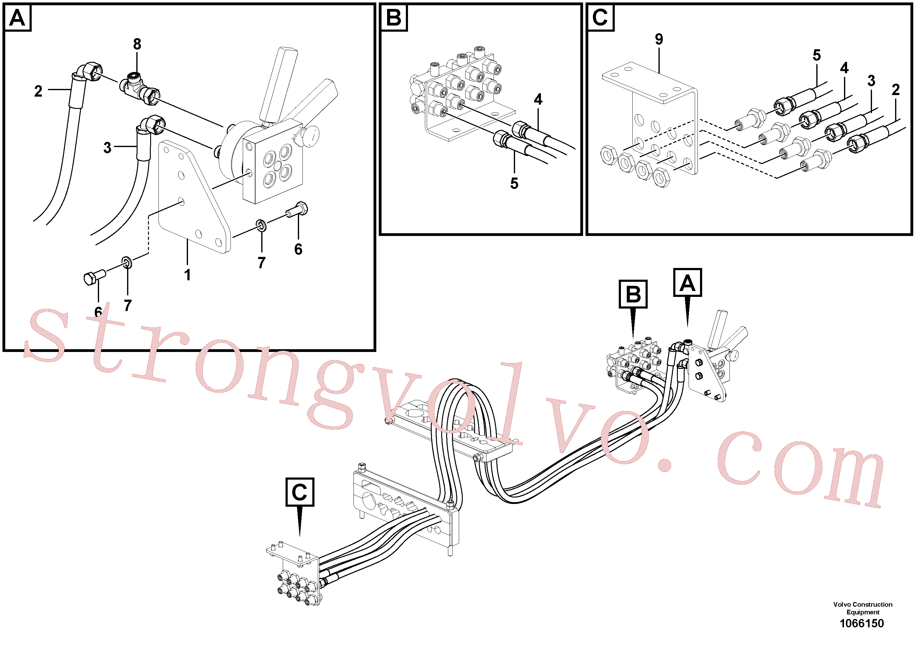 SA9401-03252 Volvo Sistema servomotor, tubagem da válvula de comando(1066150 Montagem)