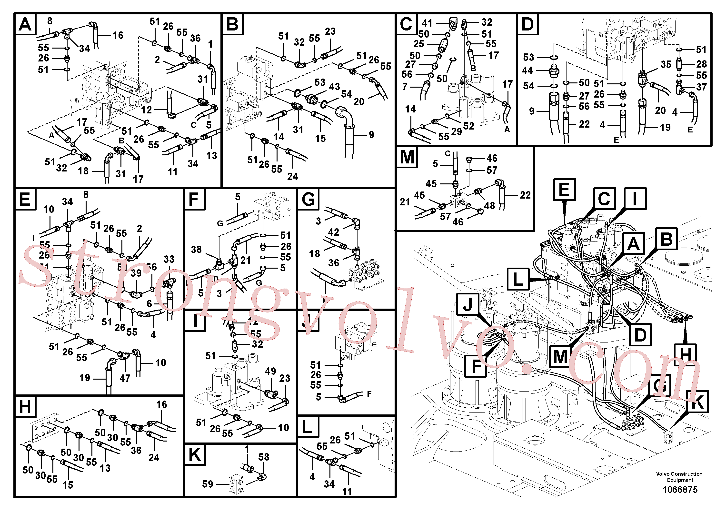 VOE14880066 Volvo Sistema servomotor, tubagem da válvula de comando(1066875 Montagem)
