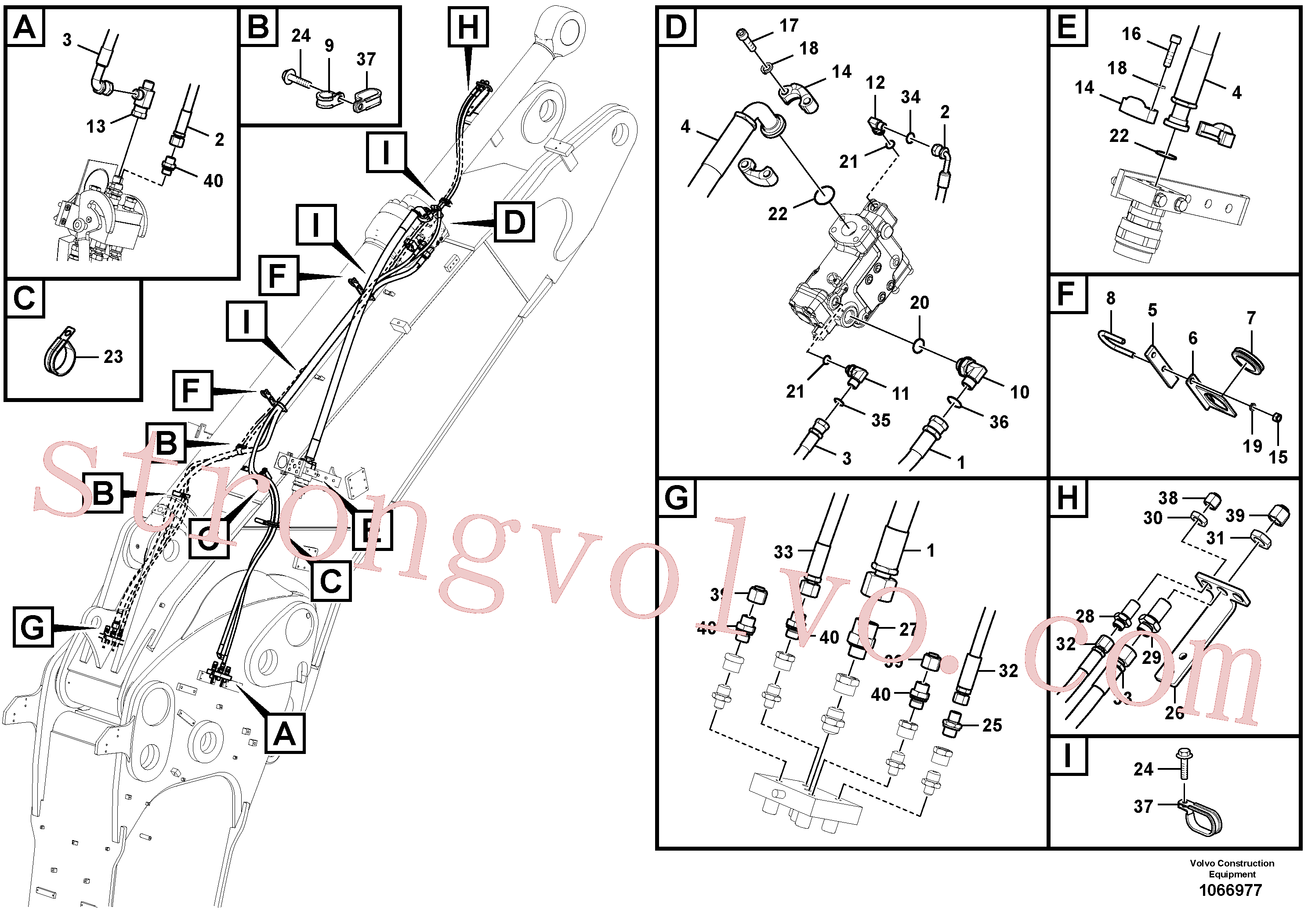 VOE11802742 Volvo Hidráulica de serviço, cilindro do braço de afundamento na lança.(1066977 Montagem)