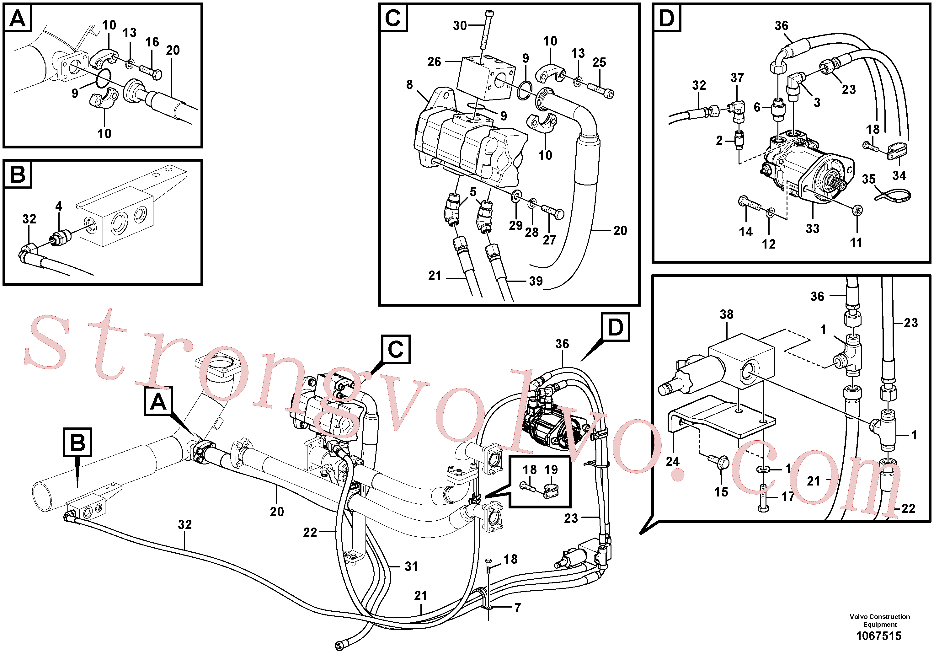 VOE936842 Volvo Sistema hidráulico, sistema refrigerante do óleo(1067515 Montagem)