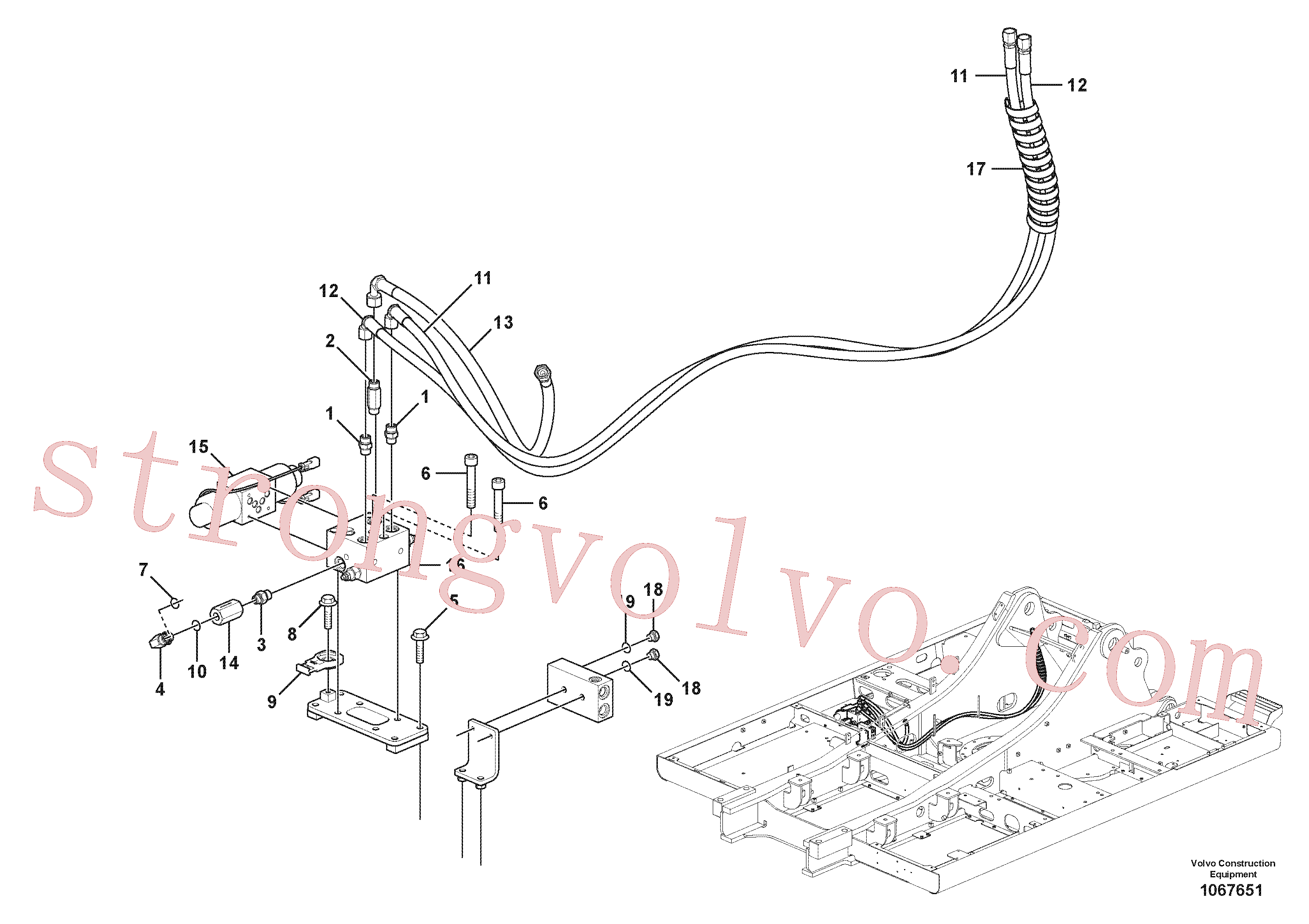 VOE15087262 Volvo Hidráulica de serviço, inclinação e rotor na lança(1067651 Montagem)