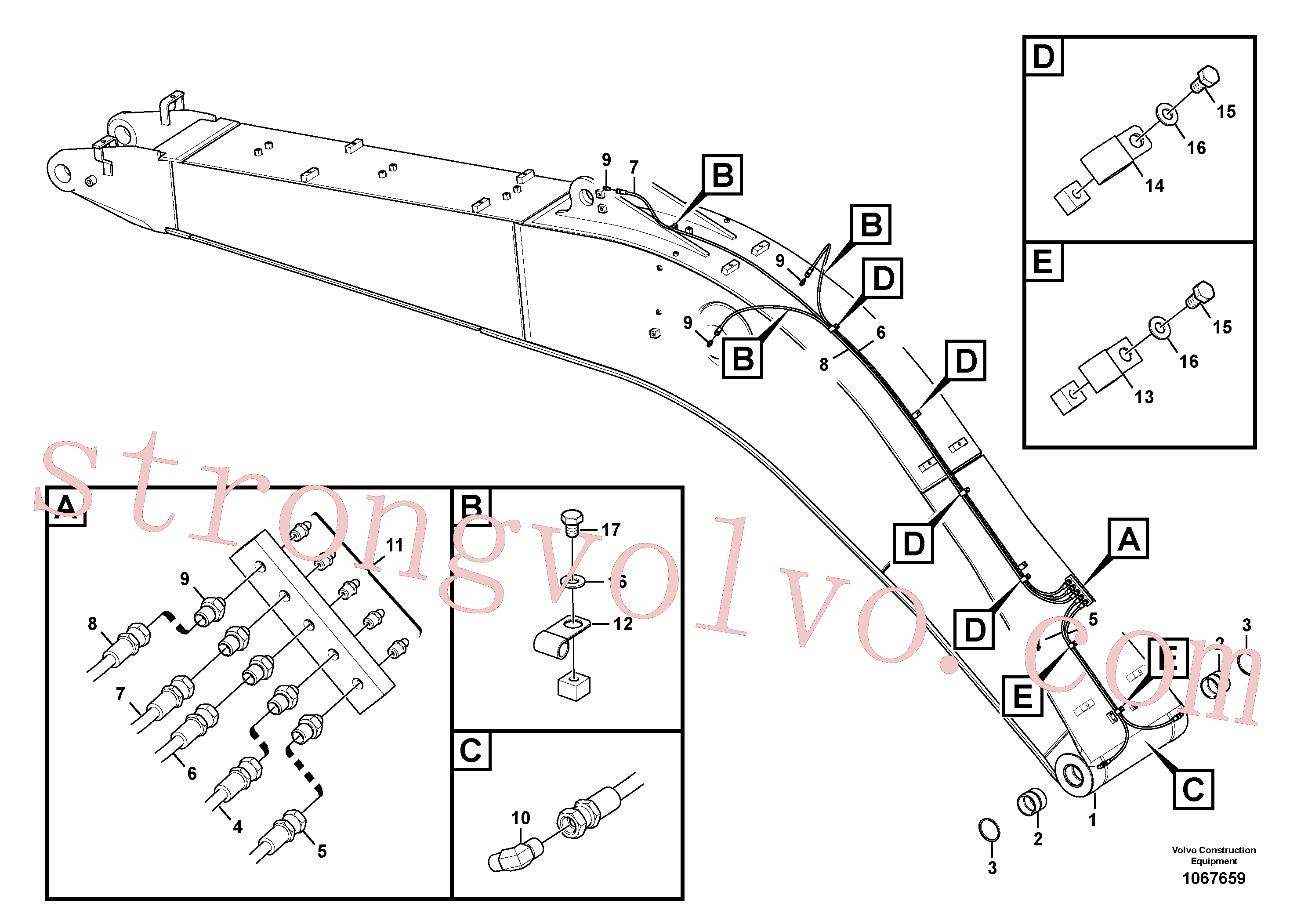VOE14880674 Volvo Tubagem e lubrificação com massa da lança(1067659 Montagem)