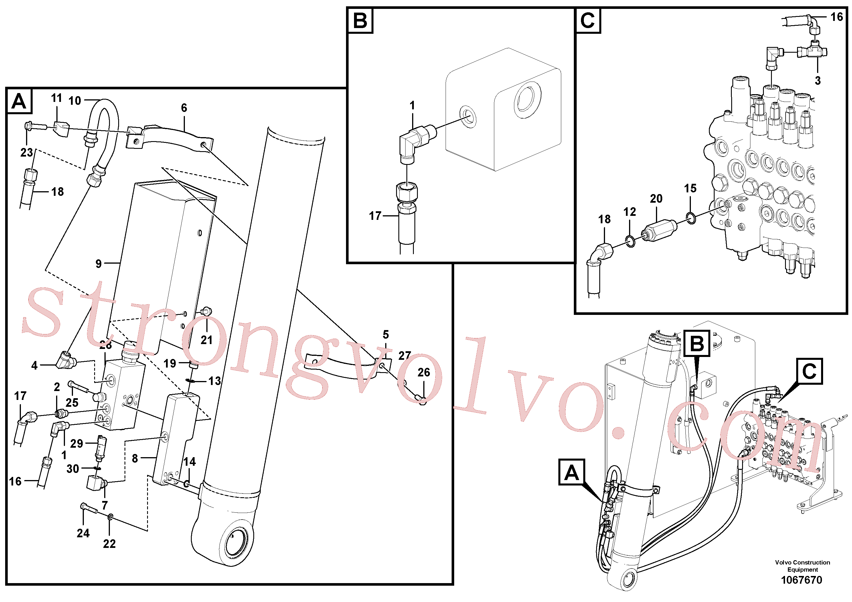 SA9419-11240 Volvo Hidráulica de serviço, ruptura da lança(1067670 Montagem)