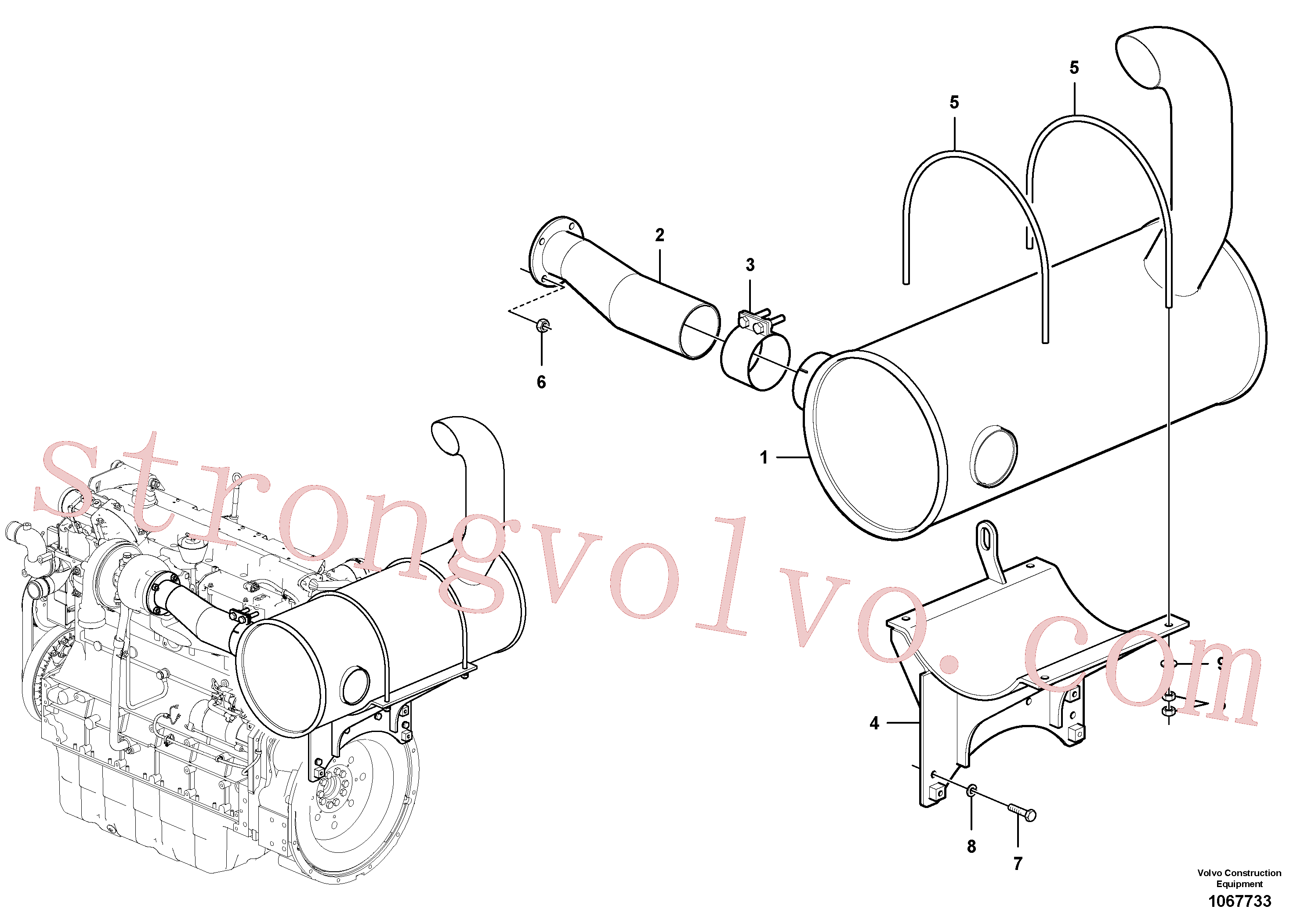 VOE992564 Volvo Silenciador com acessórios(1067733 Montagem)