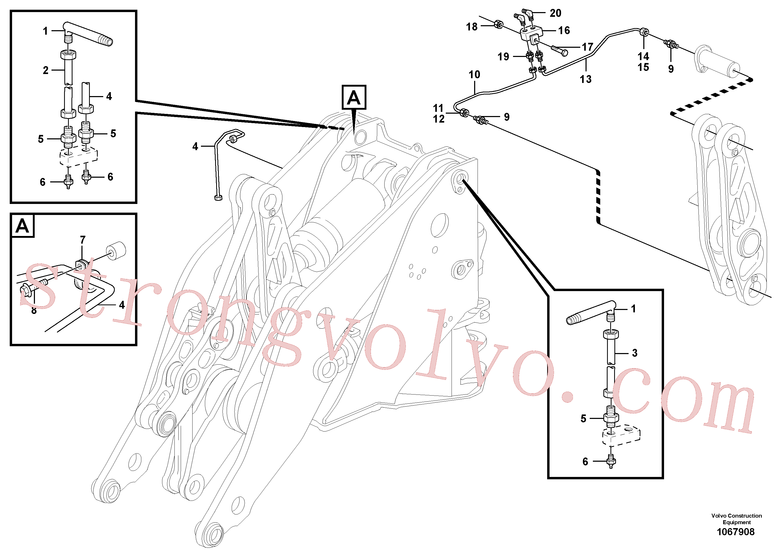 VOE946089 Volvo Pontos de lubrificação prolongados para sistema do braço de elevação(1067908 Montagem)