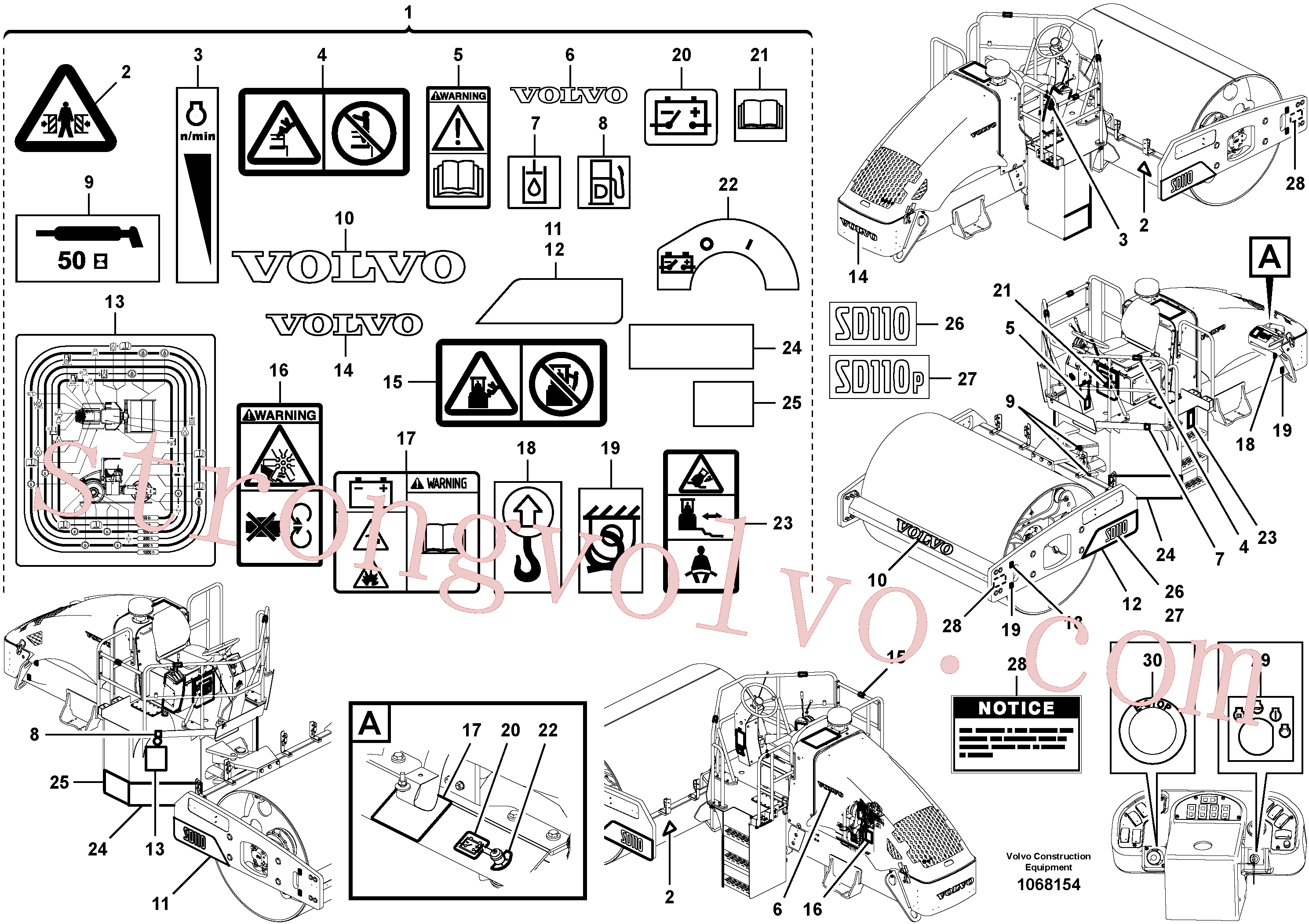 VOE12785203 Volvo Instalação da etiqueta adesiva(1068154 Montagem)