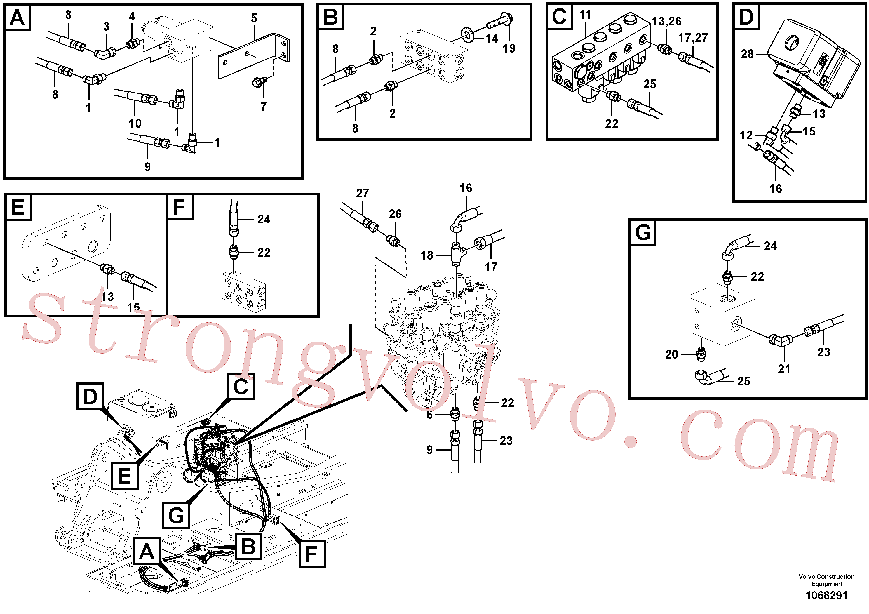 VOE937195 Volvo Hidráulica de serviço, martelo e cortador para fluxo da bomba auxiliar(1068291 Montagem)
