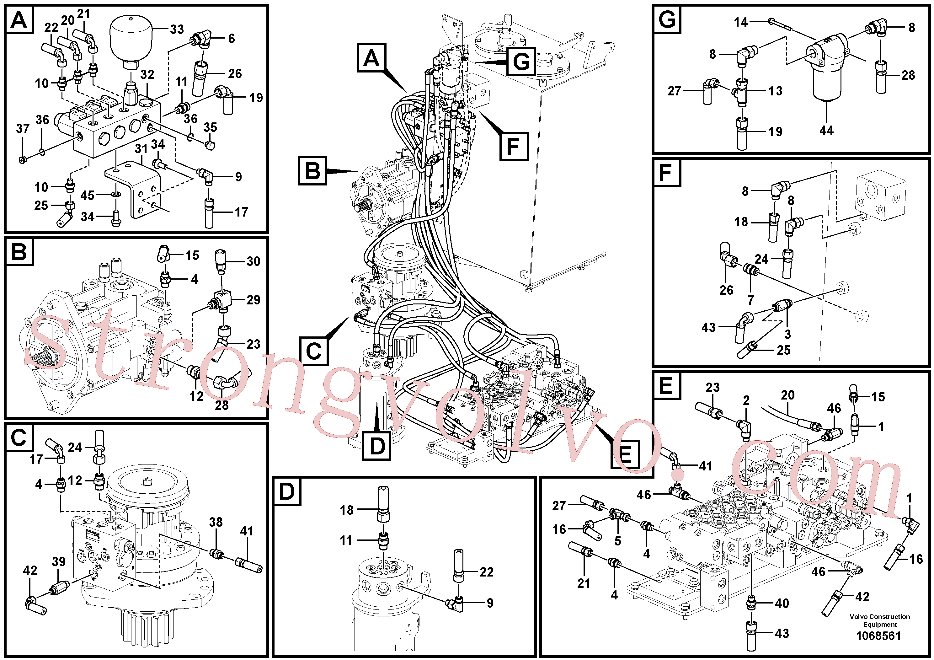 VOE14652607 Volvo Sistema servomotor, tubagem da válvula de comando(1068561 Montagem)
