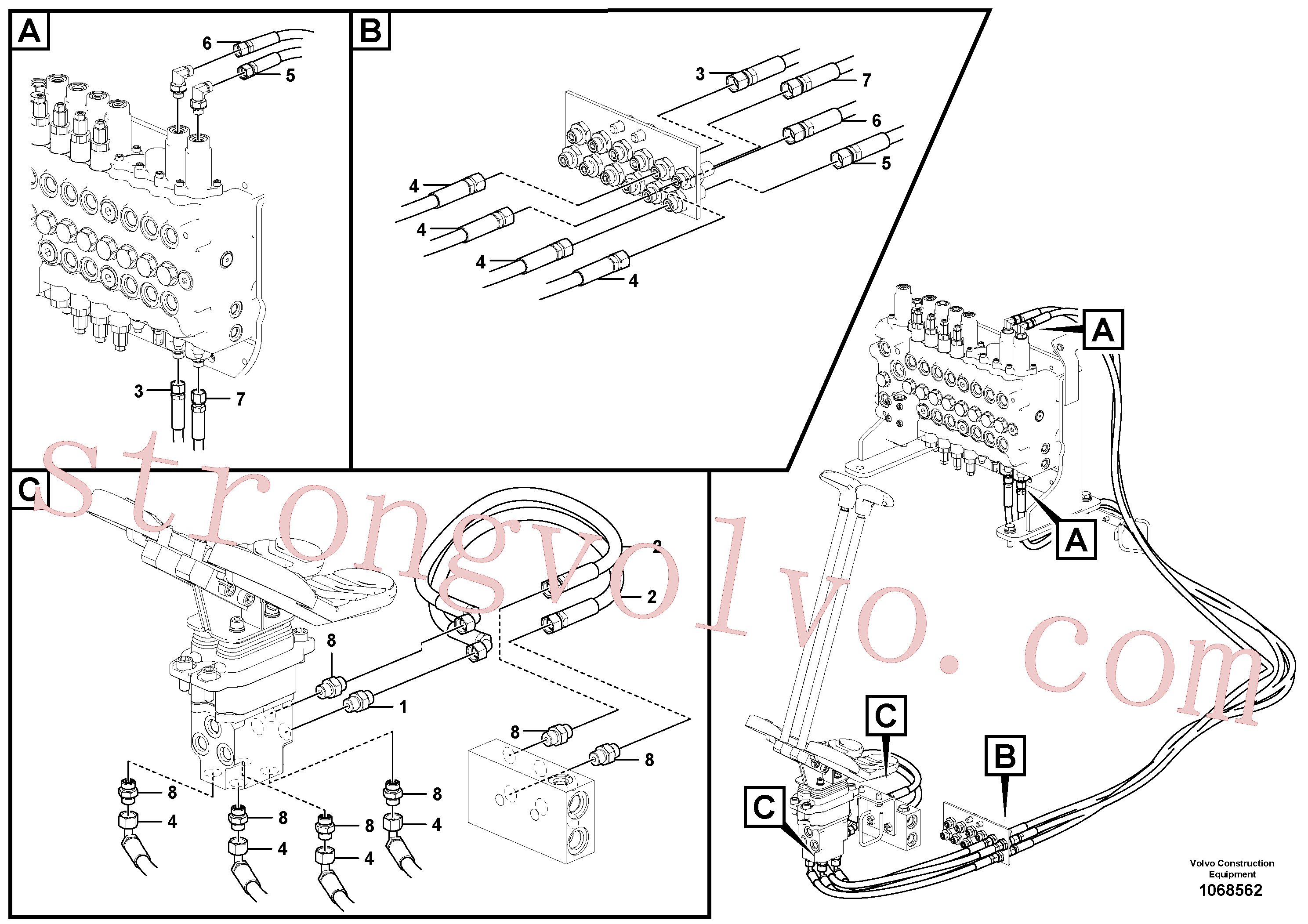 VOE937412 Volvo Sistema servomotor, válvula de comando para válvula solenóide(1068562 Montagem)