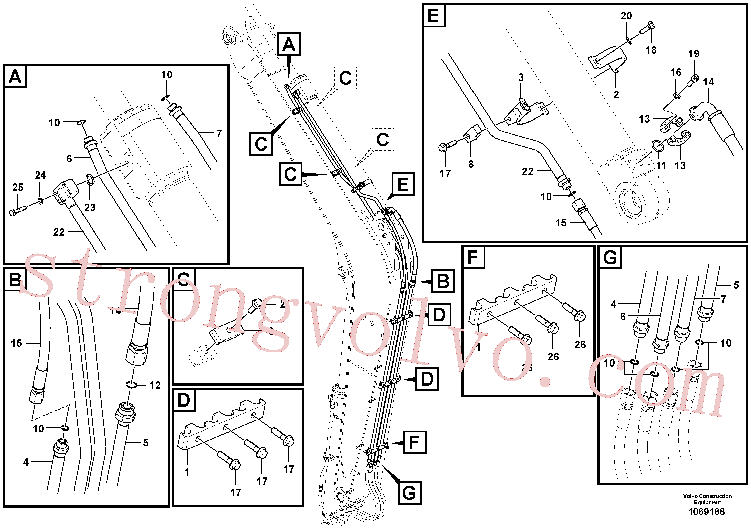 VOE14519076 Volvo Hidráulica de serviço, cilindro do braço de afundamento na lança.(1069188 Montagem)