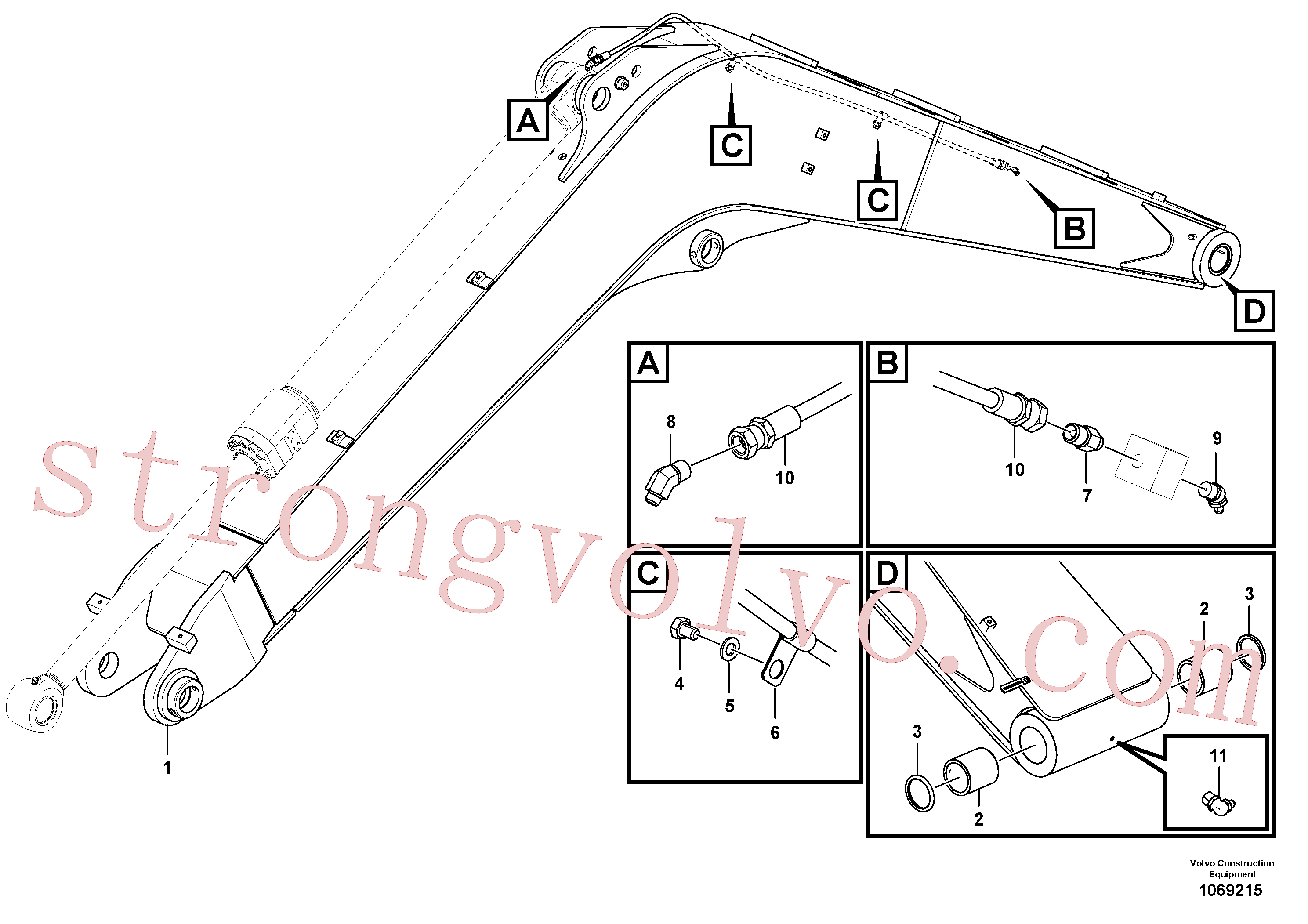VOE14880732 Volvo Tubagem e lubrificação com massa da lança(1069215 Montagem)