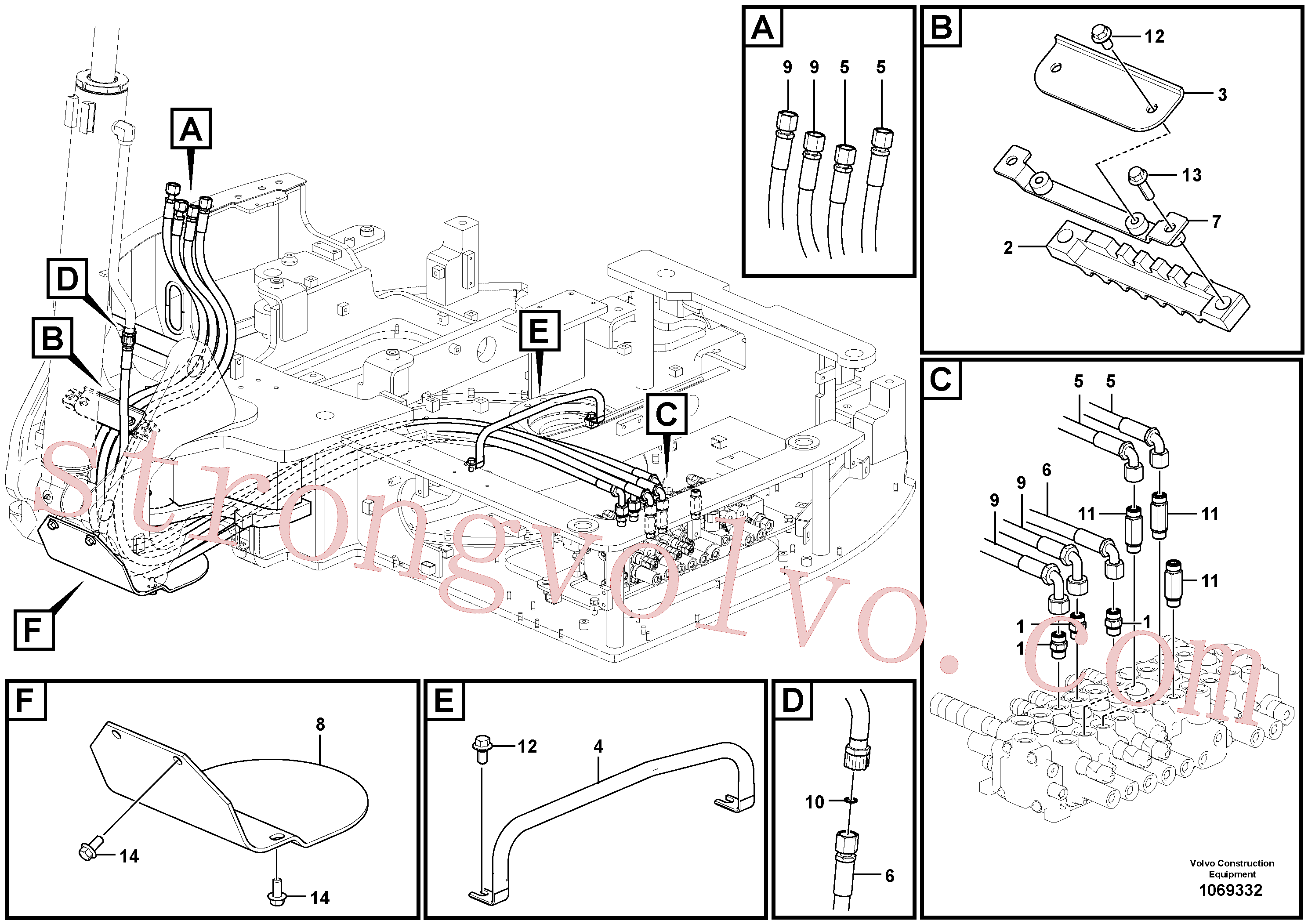 VOE14881334 Volvo Sistema hidráulico, válvula de comando da lança e articulação(1069332 Montagem)