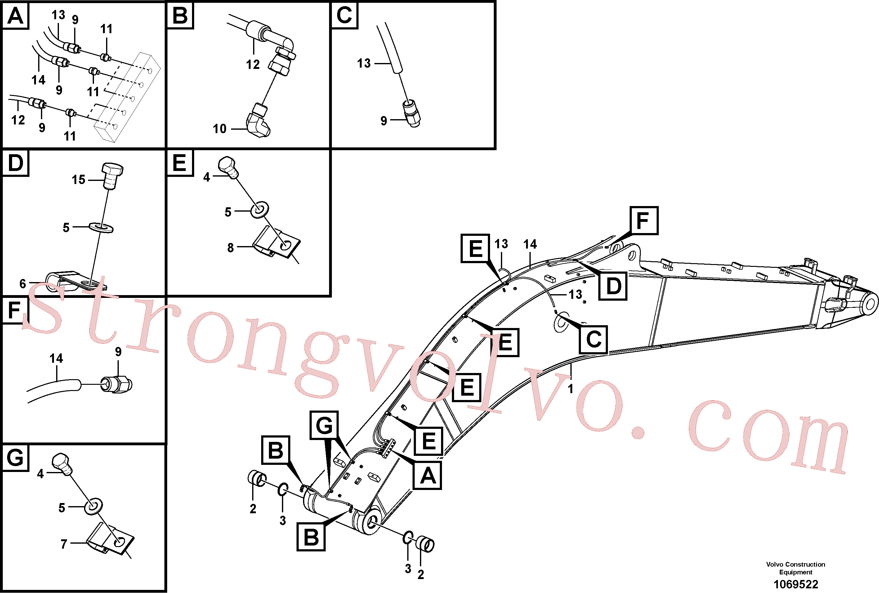 VOE14727790 Volvo Tubagem e lubrificação com massa da lança(1069522 Montagem)