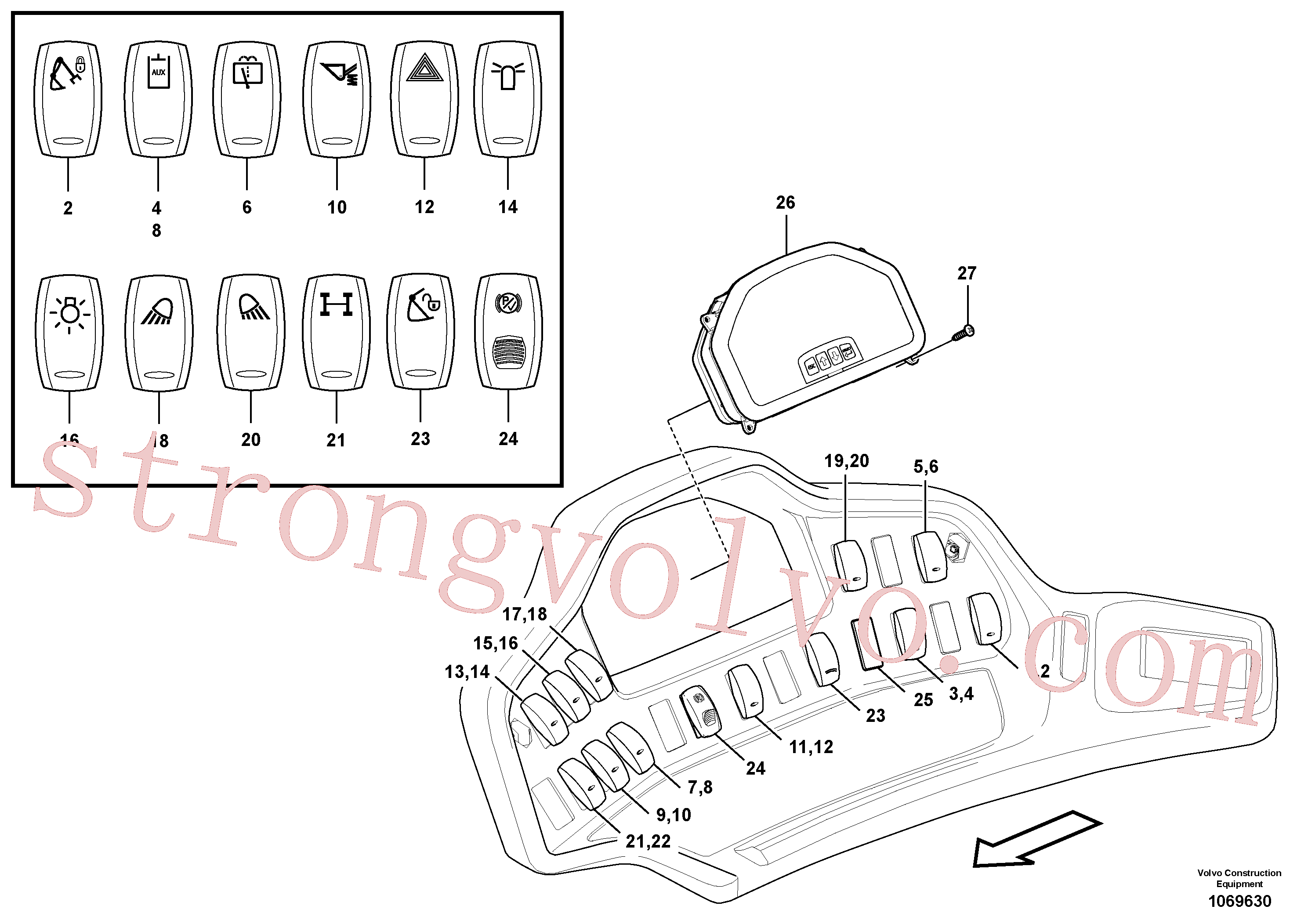 VOE15600946 Volvo Painel de interruptores(1069630 Montagem)