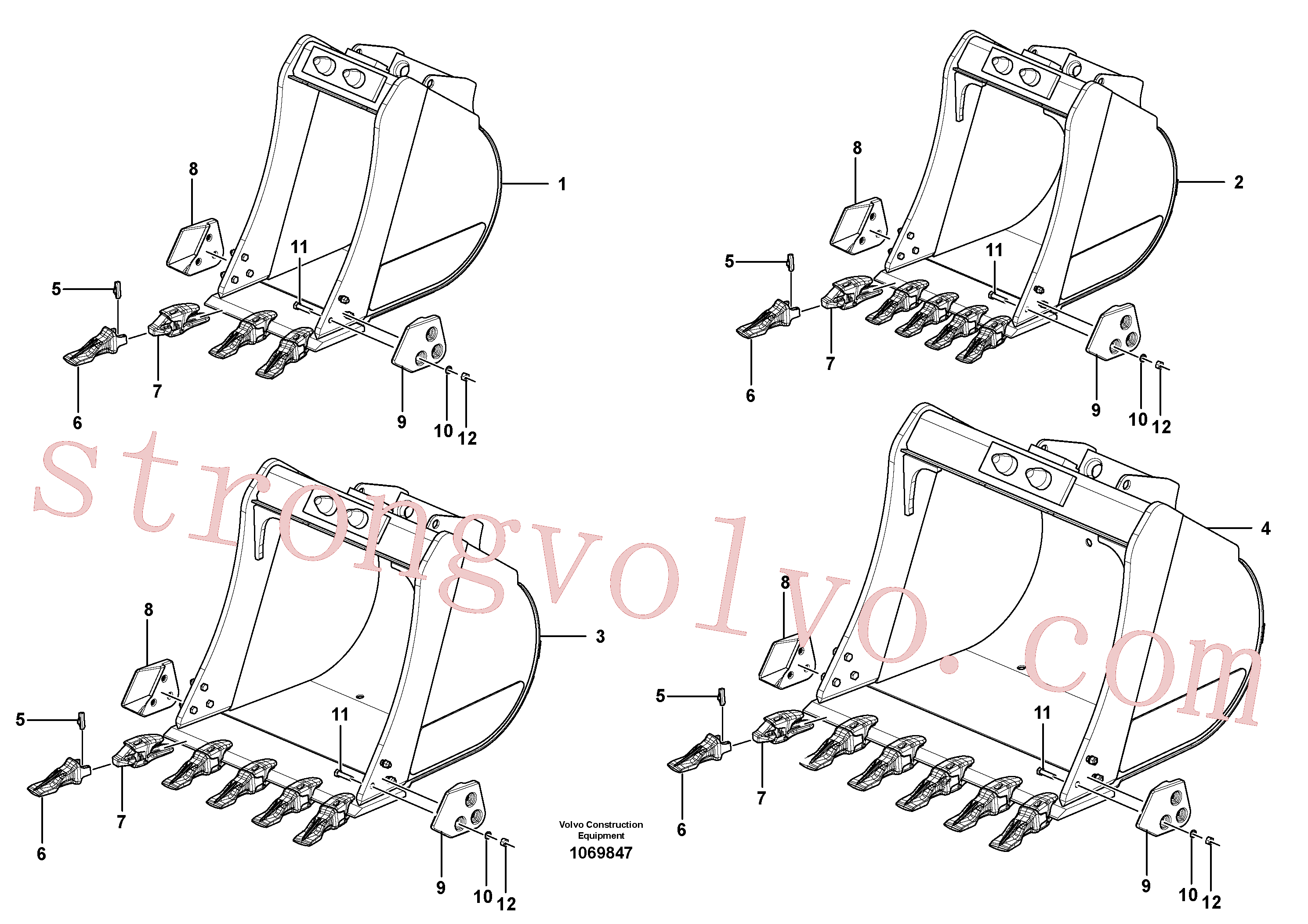 SA1070-23190 Volvo Baldes para Quickfit (engate rápido)(1069847 Montagem)