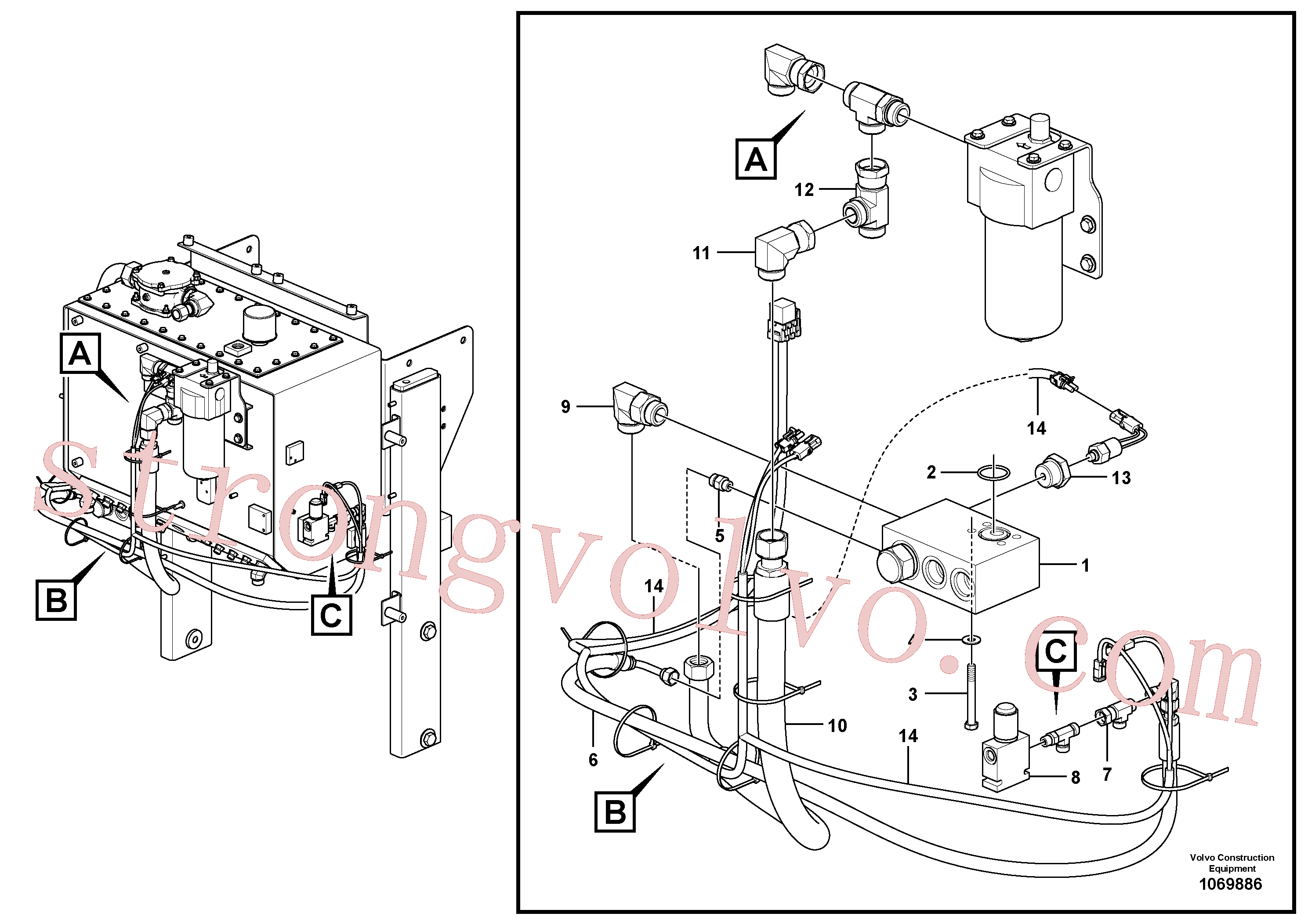 VOE936058 Volvo Circuito hidráulico da válvula de derivação - tracção integral (awd)(1069886 Montagem)