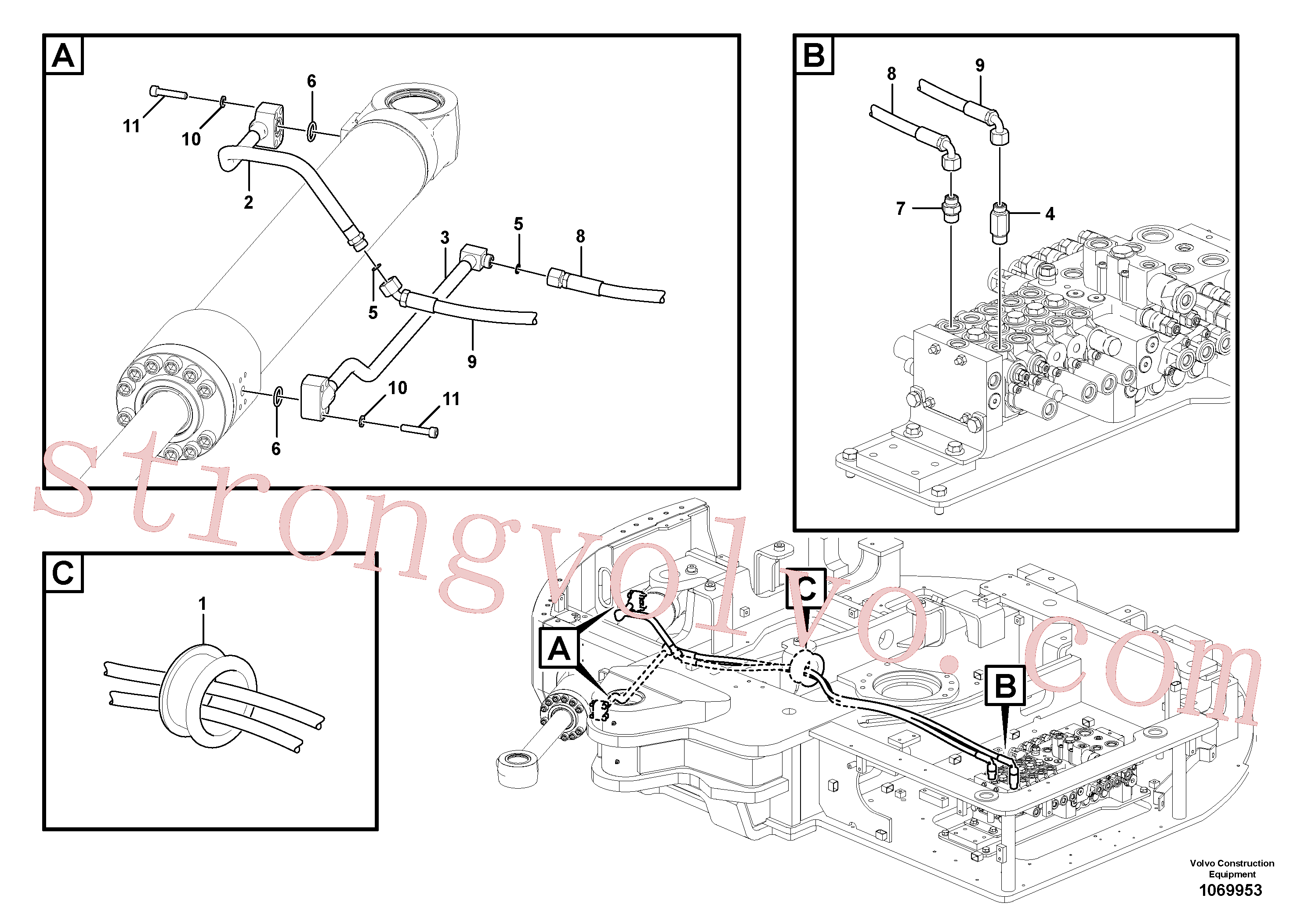 VOE937892 Volvo Sistema hidráulico, válvula de comando da lança e articulação(1069953 Montagem)