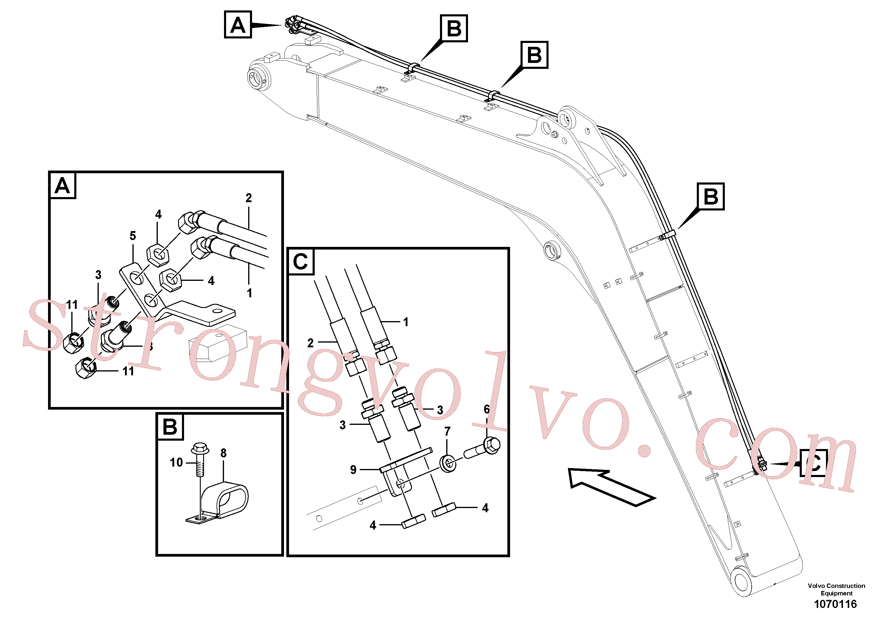 VOE14555442 Volvo Hidráulica de serviço, inclinação e rotor na lança(1070116 Montagem)
