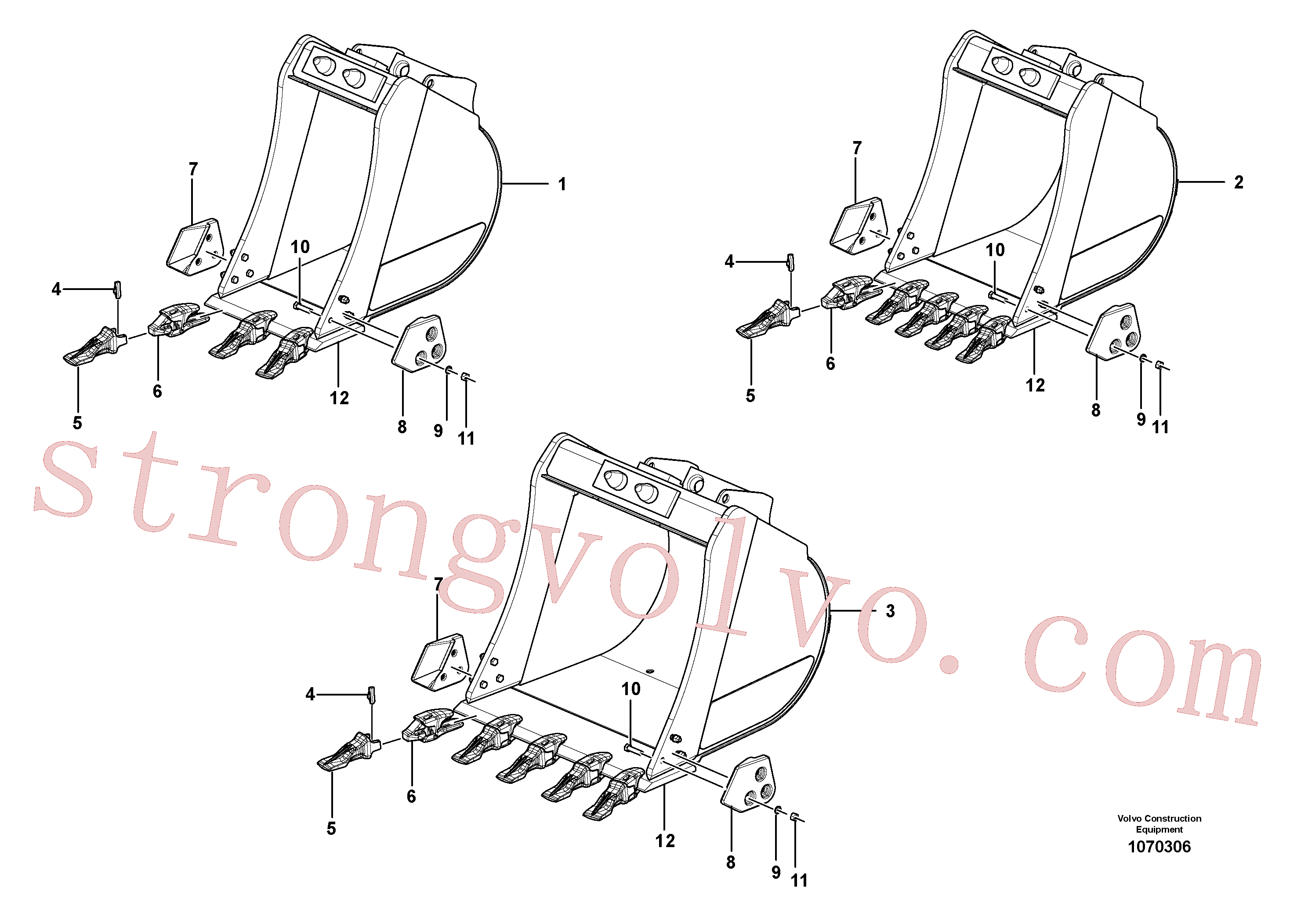 VOE15612521 Volvo Baldes para Quickfit (engate rápido)(1070306 Montagem)