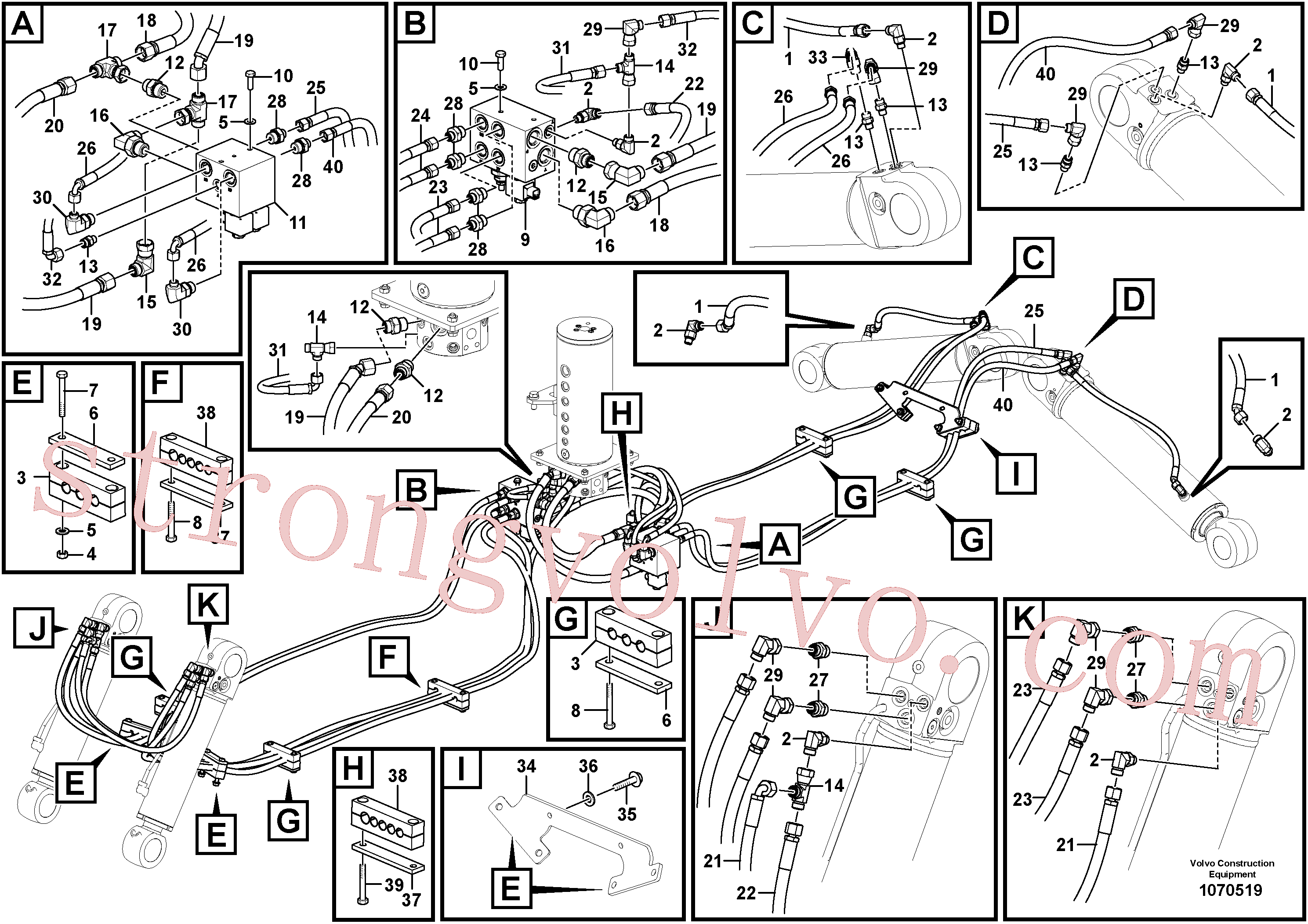 VOE15800217 Volvo Hidráulica de serviço, lâmina de terraplanagem dianteira e extensor traseiro(1070519 Montagem)