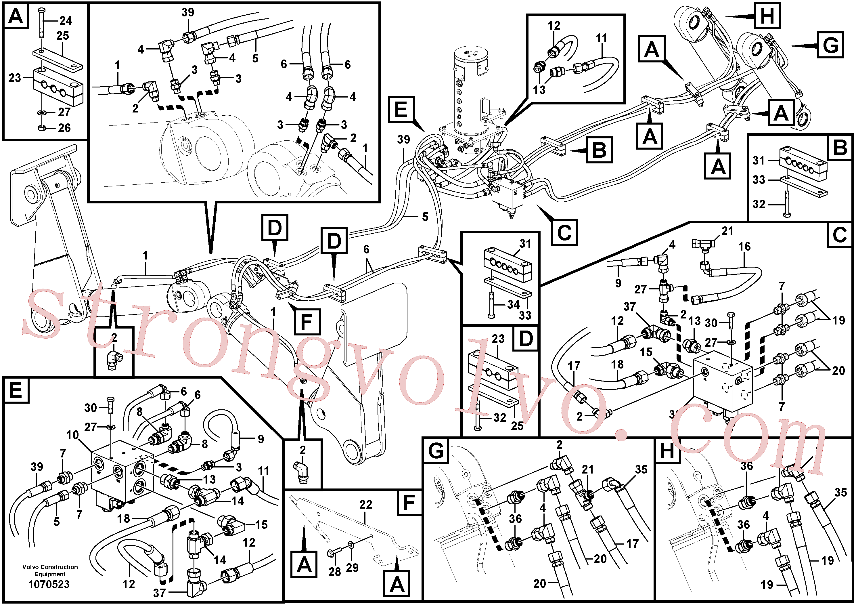 VOE15800217 Volvo Hidráulica de serviço, lâmina de terraplanagem dianteira e extensor traseiro(1070523 Montagem)