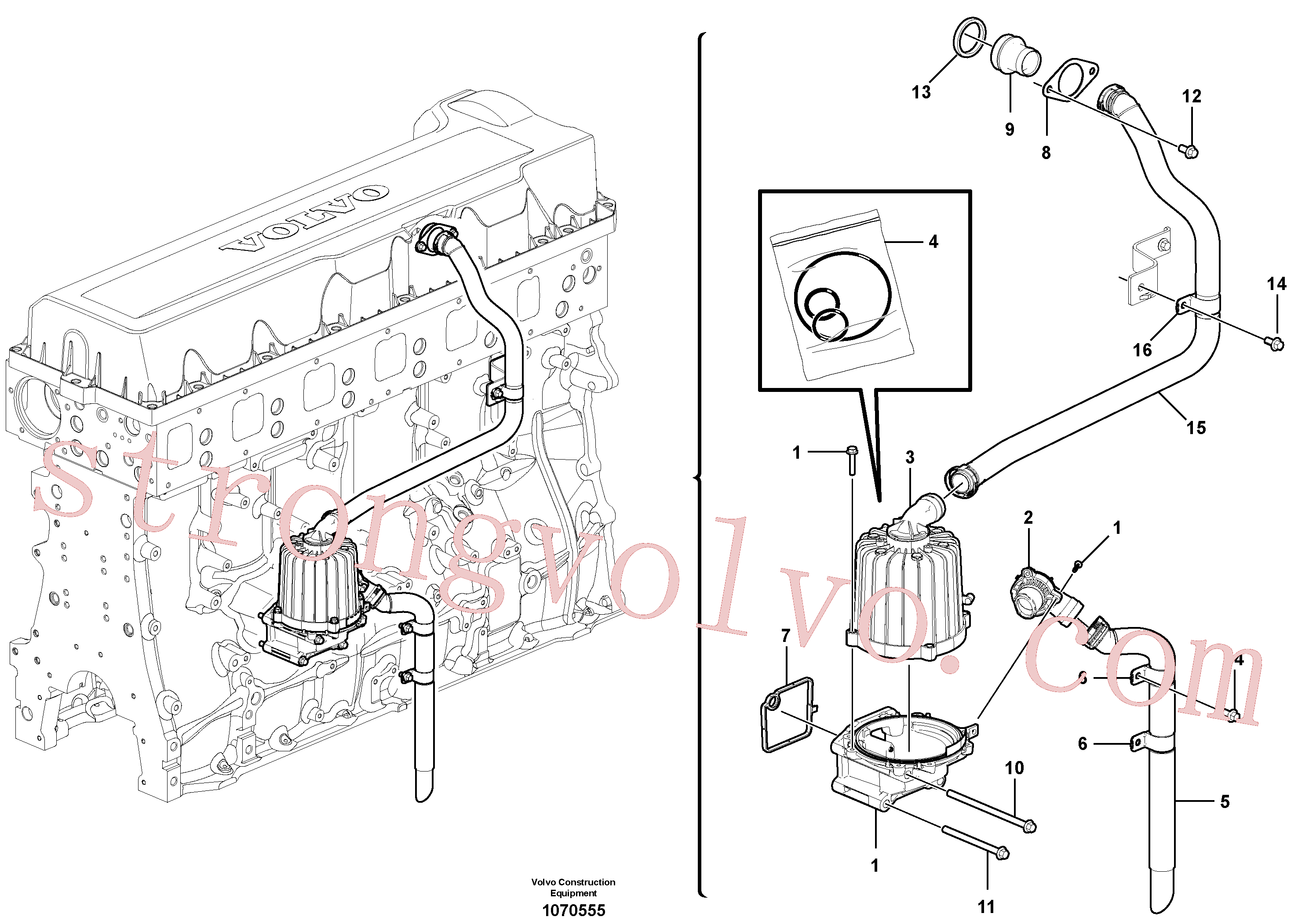 VOE984744 Volvo Ventilação do cárter(1070555 Montagem)