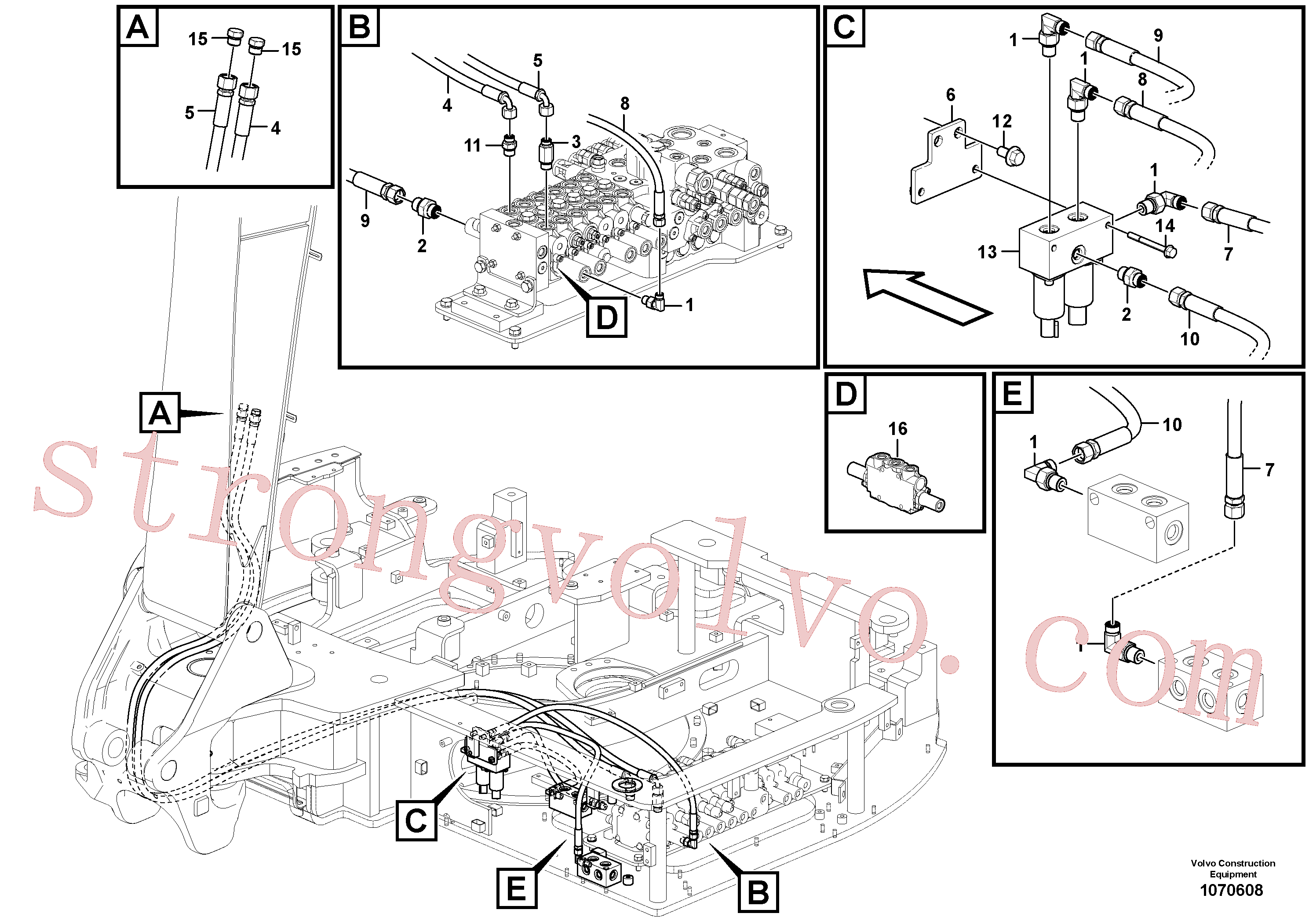 VOE936957 Volvo Hidráulica de serviço, inclinação e rotor na estrutura superior(1070608 Montagem)