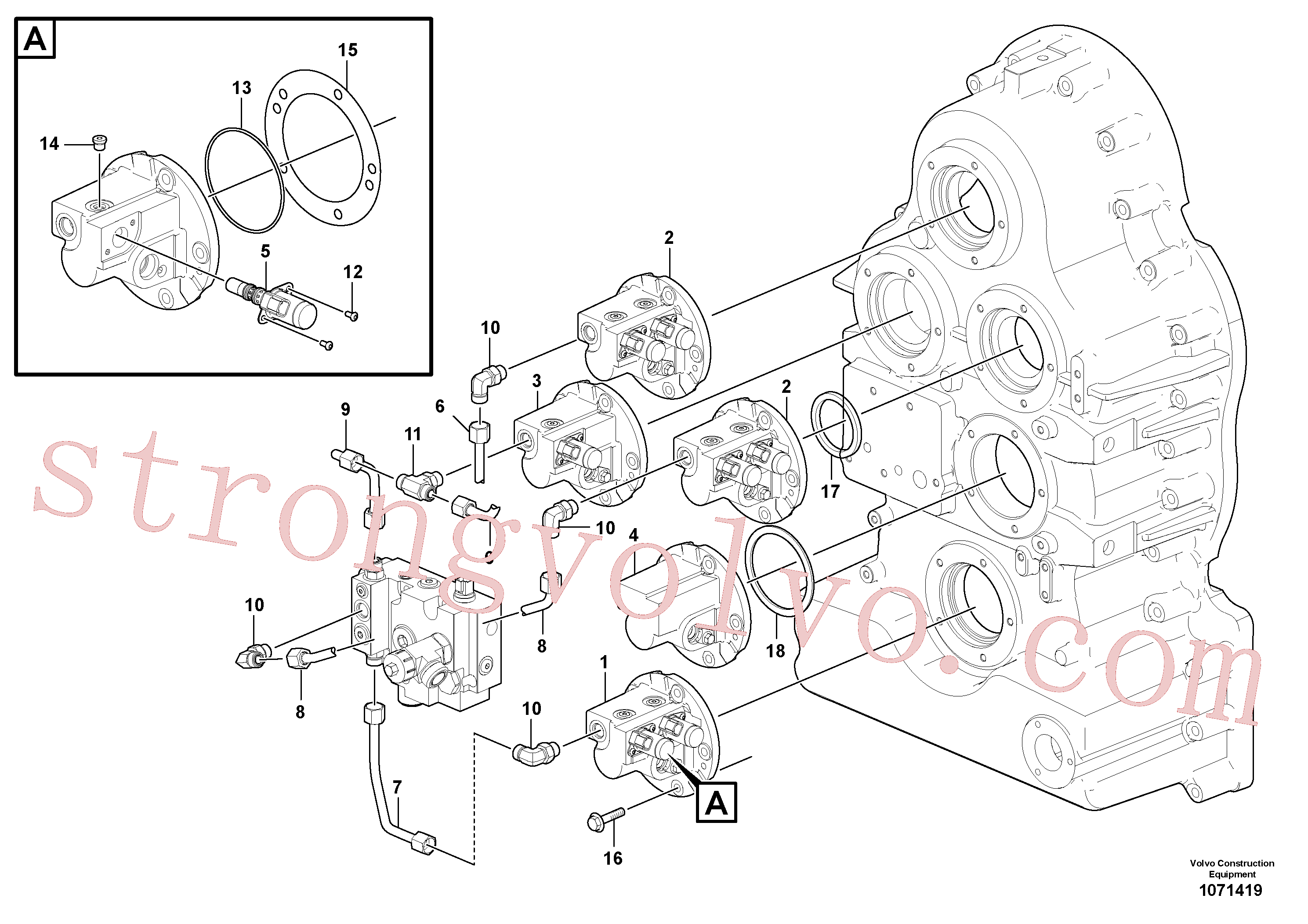 VOE11419377 Volvo Distribuidor de óleo e tubo.(1071419 Montagem)
