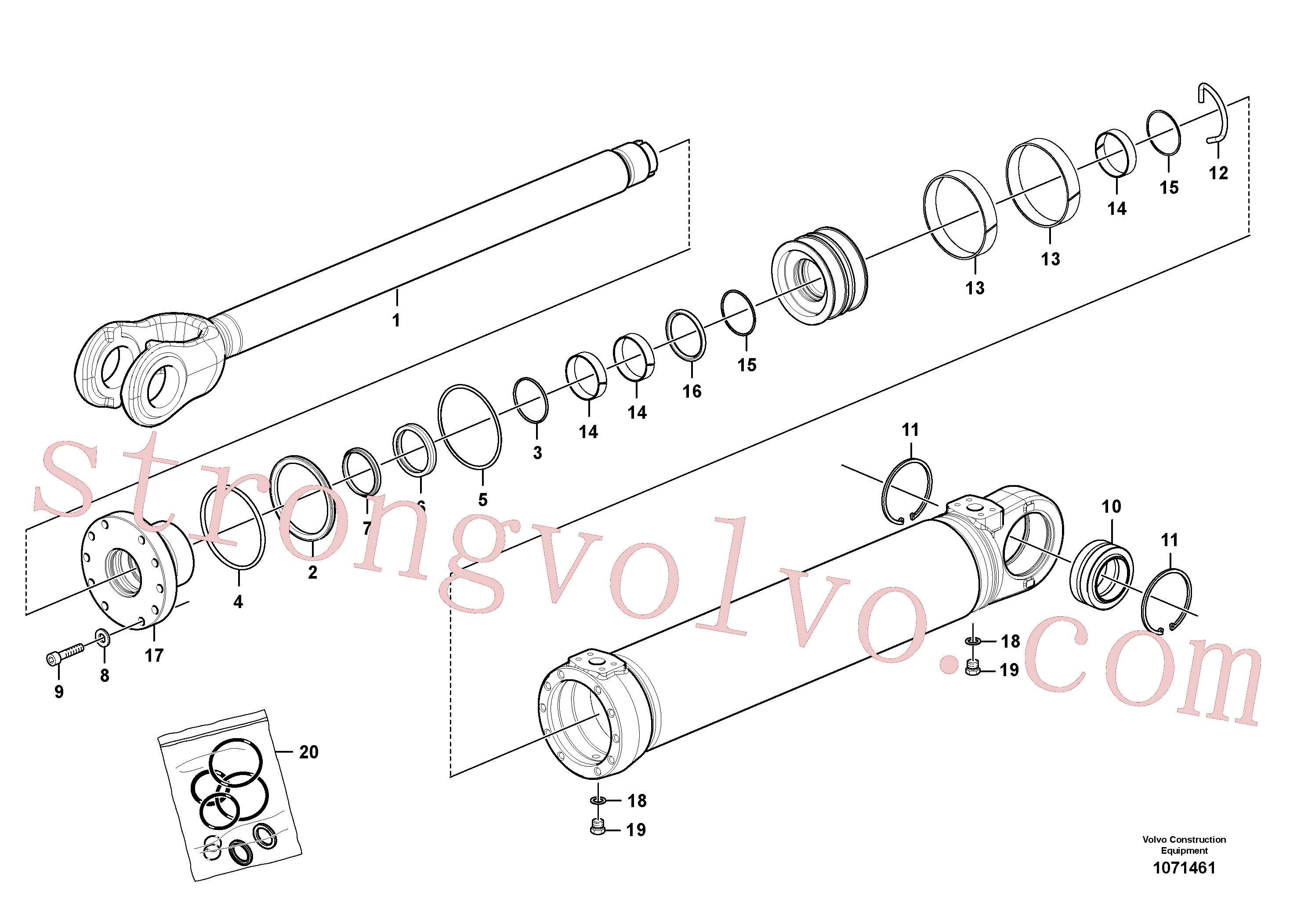 VOE925030 Volvo Cilindro hidráulico, rotação(1071461 Montagem)