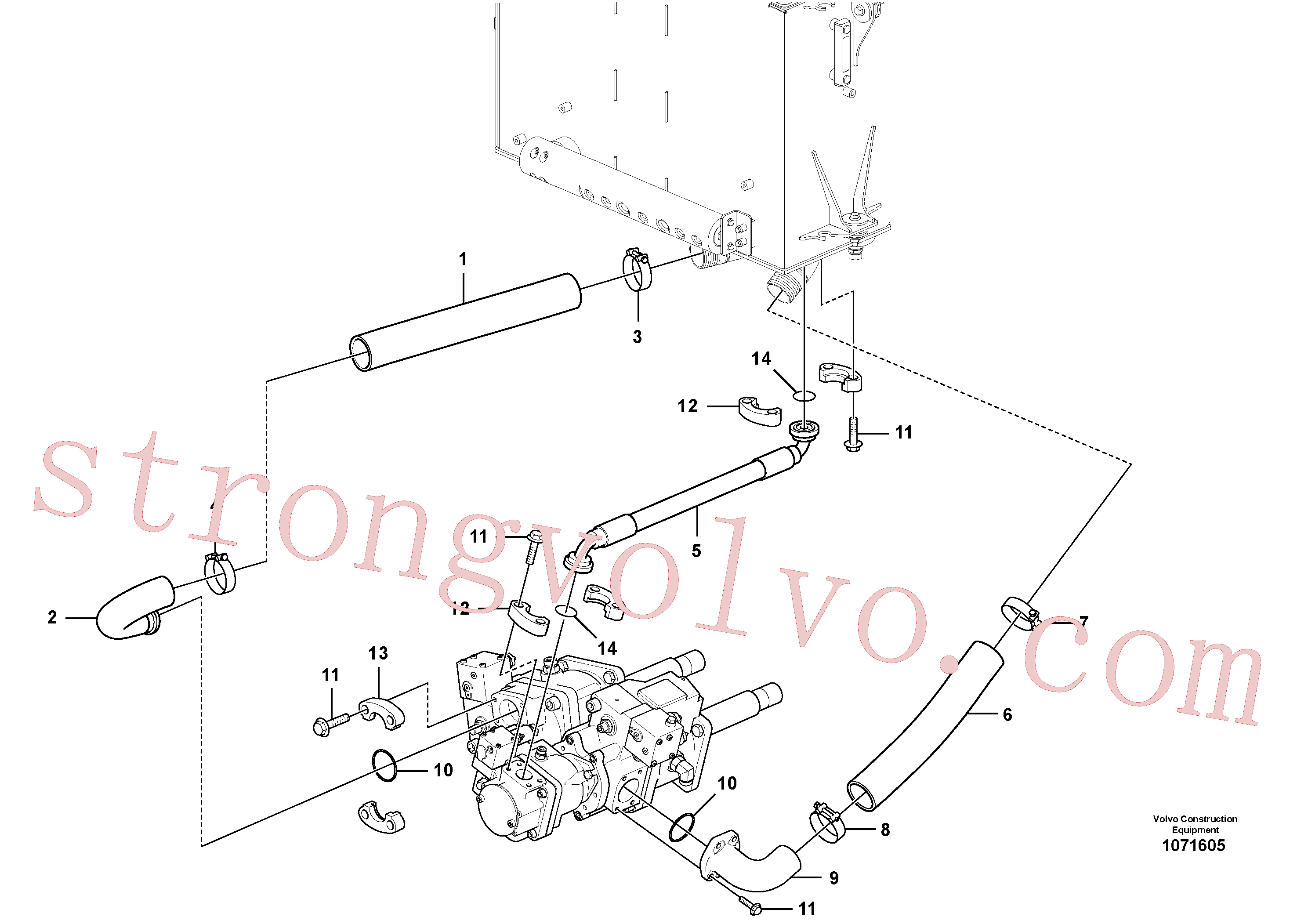 VOE60113108 Volvo Linha de sucção, tanque - bomba(1071605 Montagem)