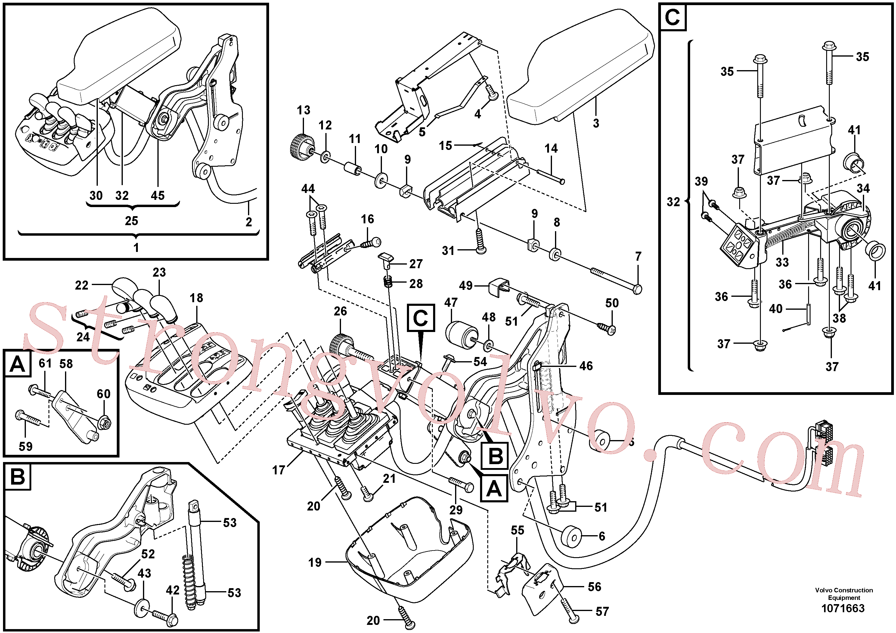 SA9323-01808 Volvo Apoio de braço dobrável para sistema servomotor hidráulico/eléctrico de quatro alavancas(1071663 Montagem)