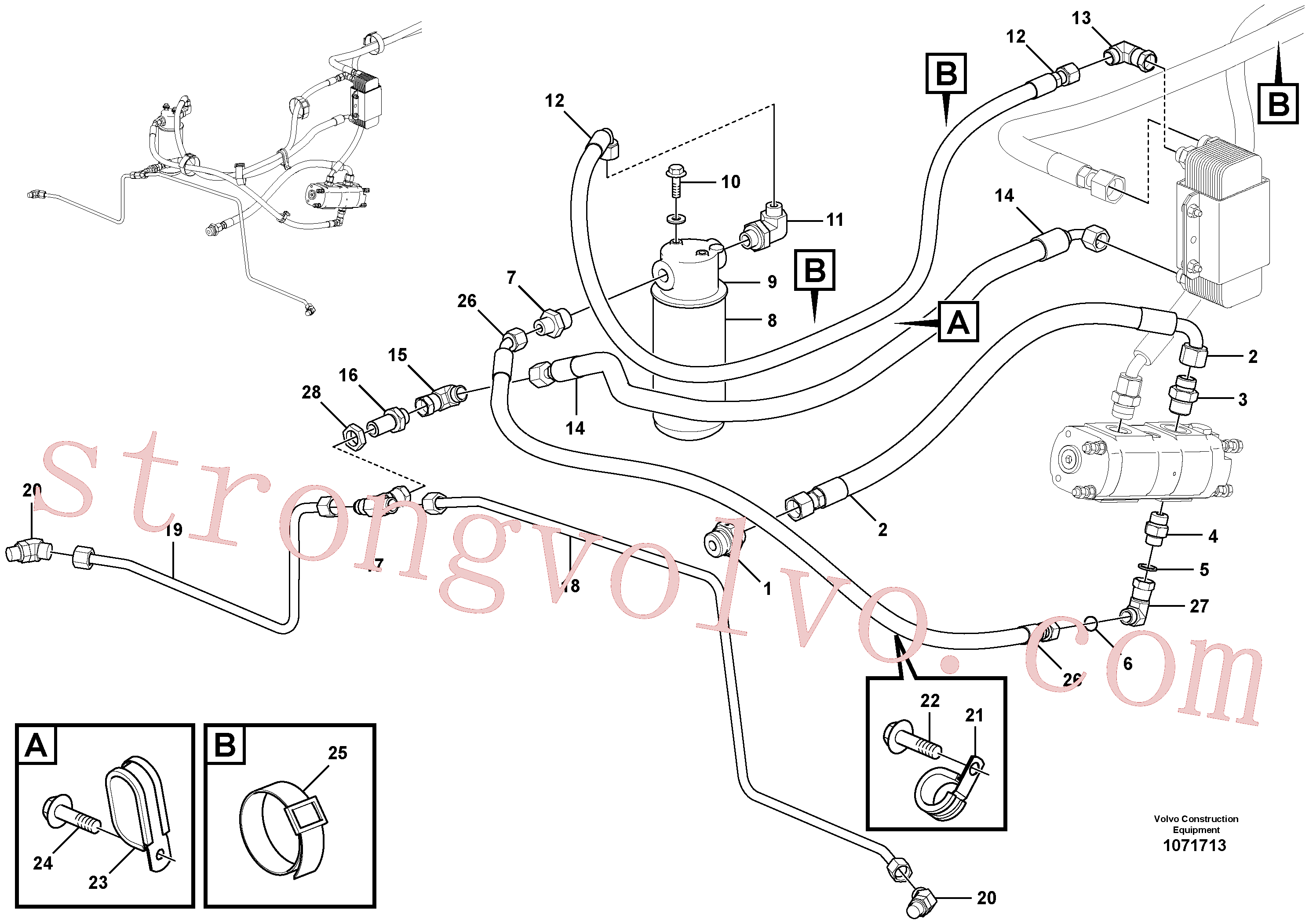 VOE936734 Volvo Refrigerador de óleo, à frente, circuito da bomba.(1071713 Montagem)