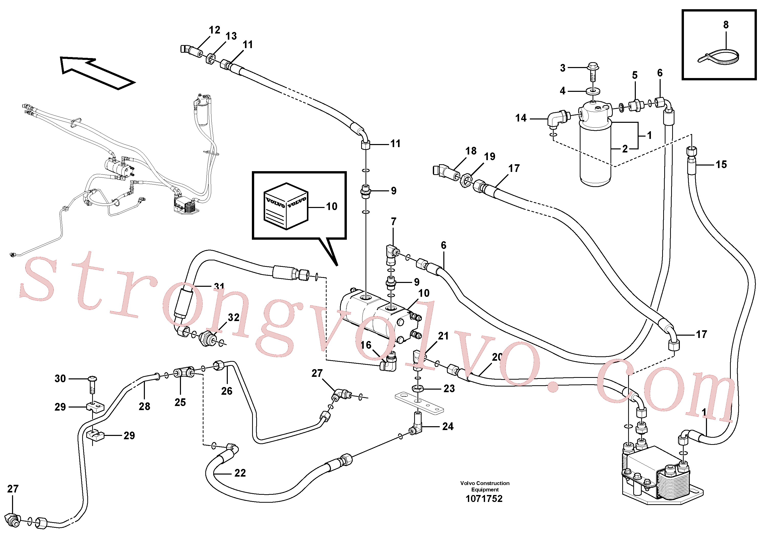 VOE935034 Volvo Refrigerador de óleo, atrás, circuito da bomba.(1071752 Montagem)