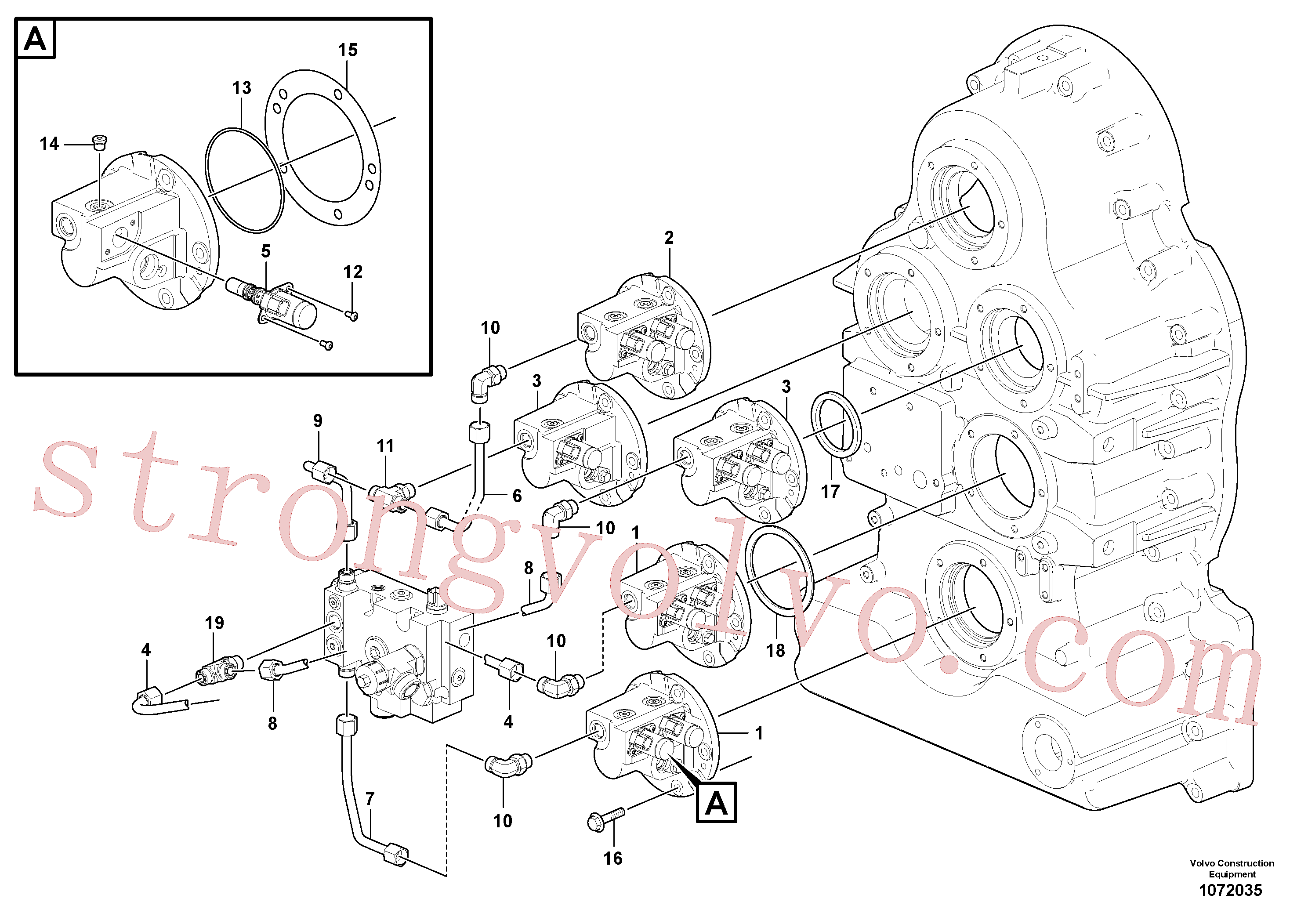 VOE11419377 Volvo Distribuidor de óleo e tubo.(1072035 Montagem)