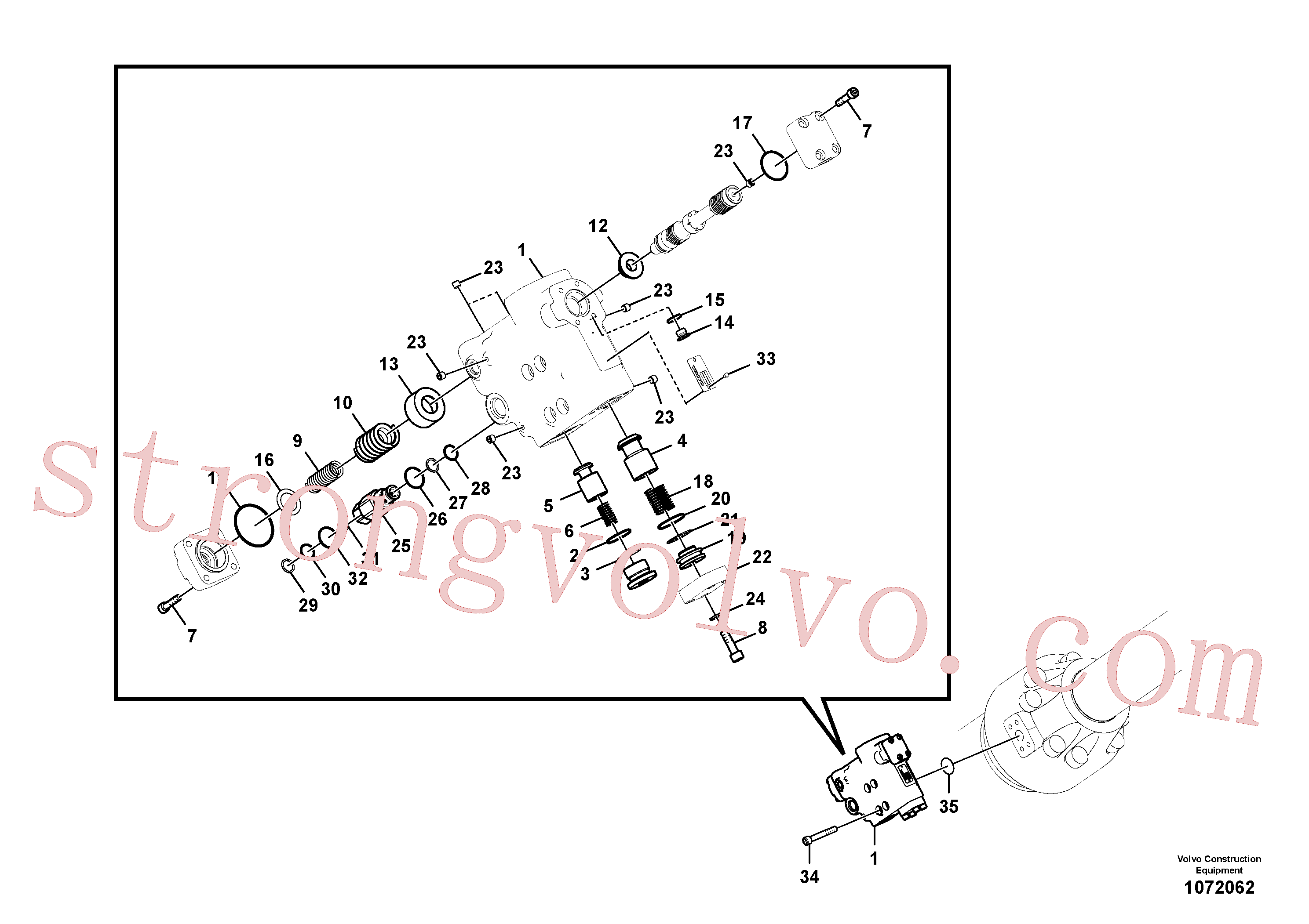 SA9511-12008 Volvo Hidráulico de serviço, suporte da válvula de ruptura do braço de afundamento.(1072062 Montagem)