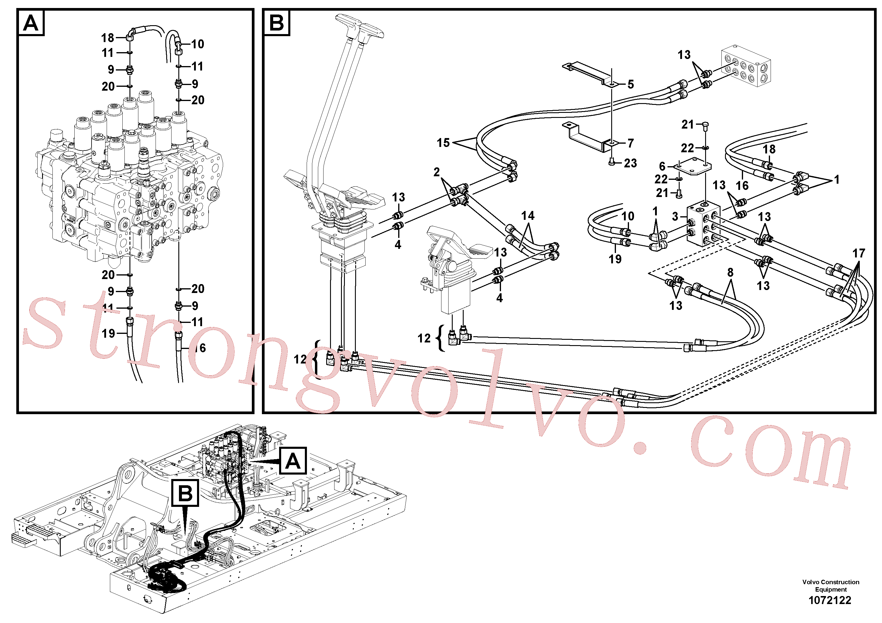VOE937229 Volvo Sistema servomotor, válvula de comando para válvula de comando à distância(1072122 Montagem)
