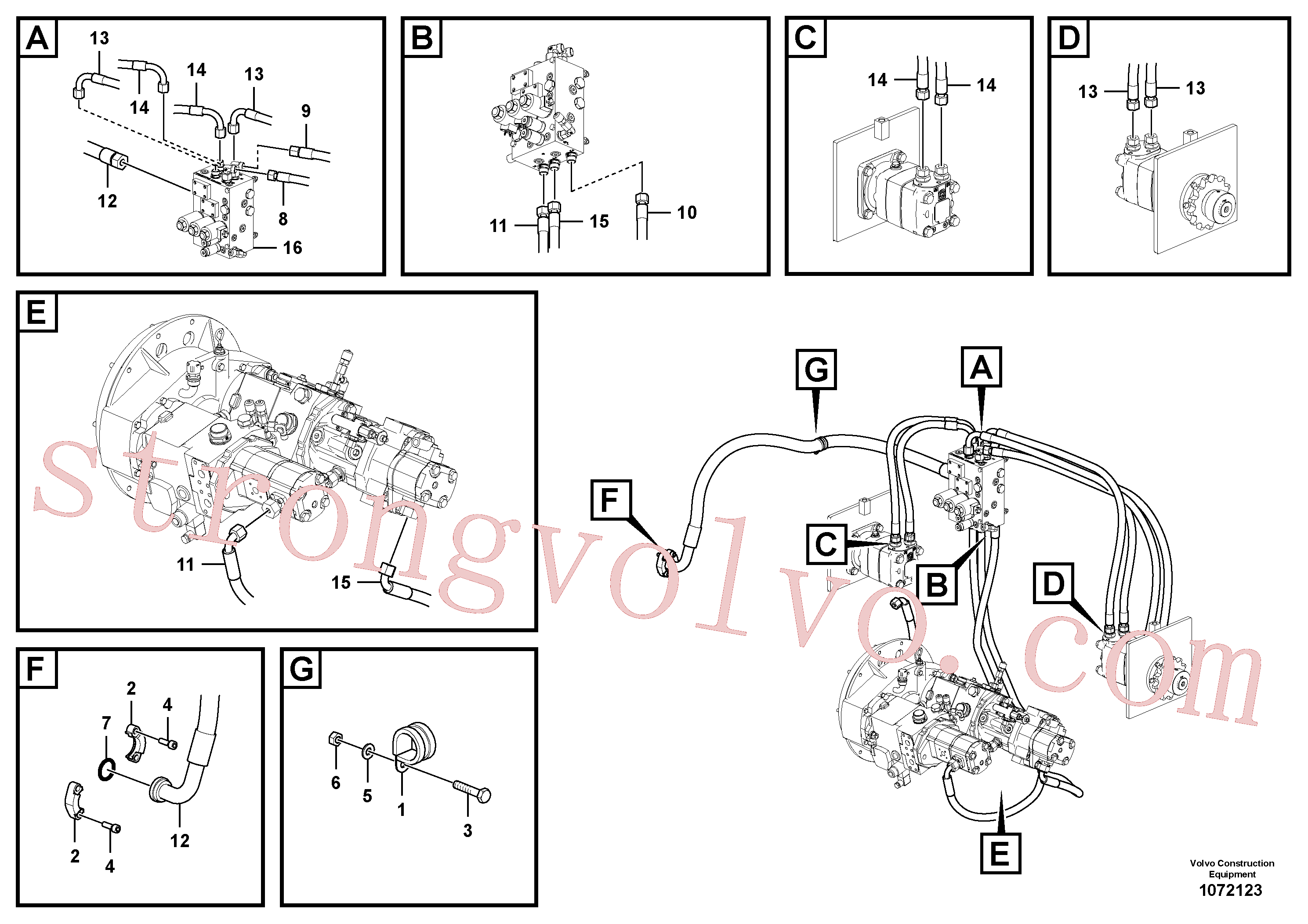 RM14108302 Volvo Linha hidráulica, transportador(1072123 Montagem)