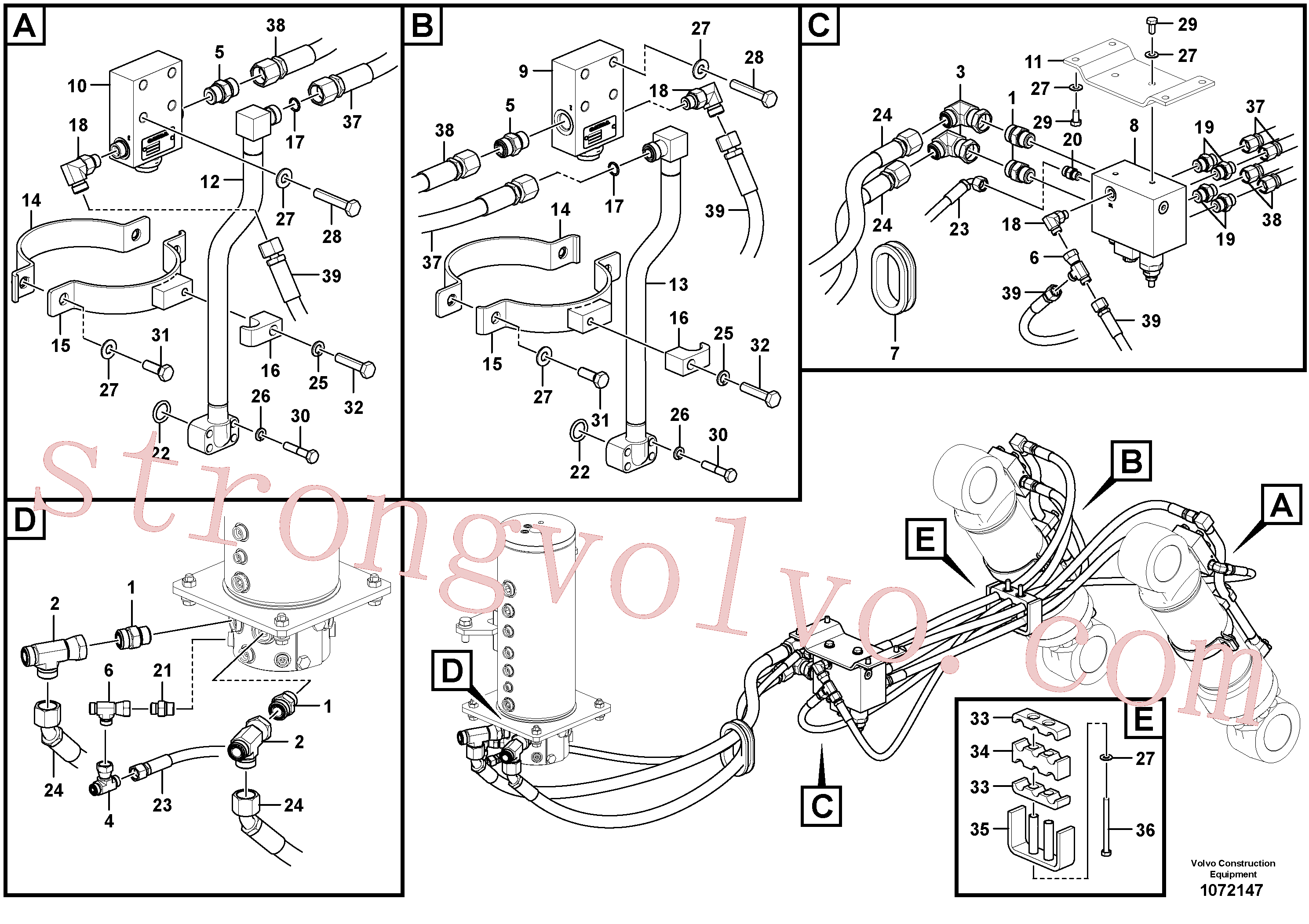 VOE936260 Volvo Sistema hidráulico de trabalho, lâmina niveladora traseira(1072147 Montagem)