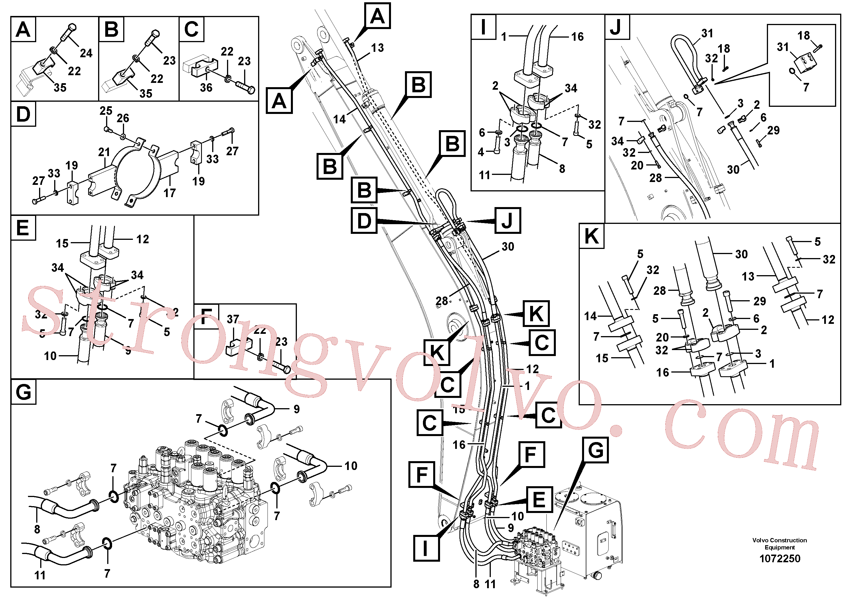 VOE14677882 Volvo Hidráulica de serviço, cilindro do braço de afundamento na lança.(1072250 Montagem)
