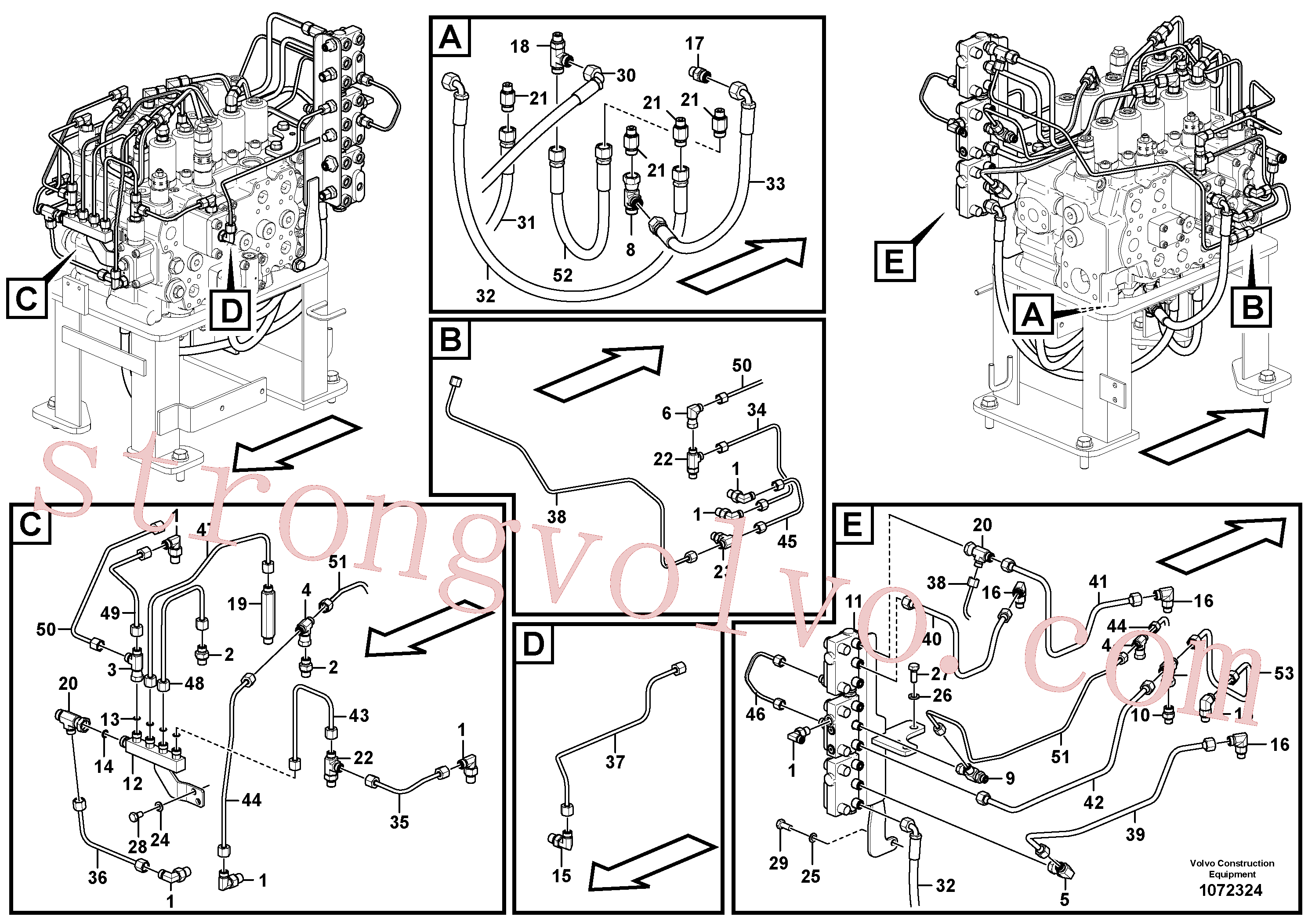 VOE14651120 Volvo Sistema servomotor, tubagem da válvula de comando(1072324 Montagem)