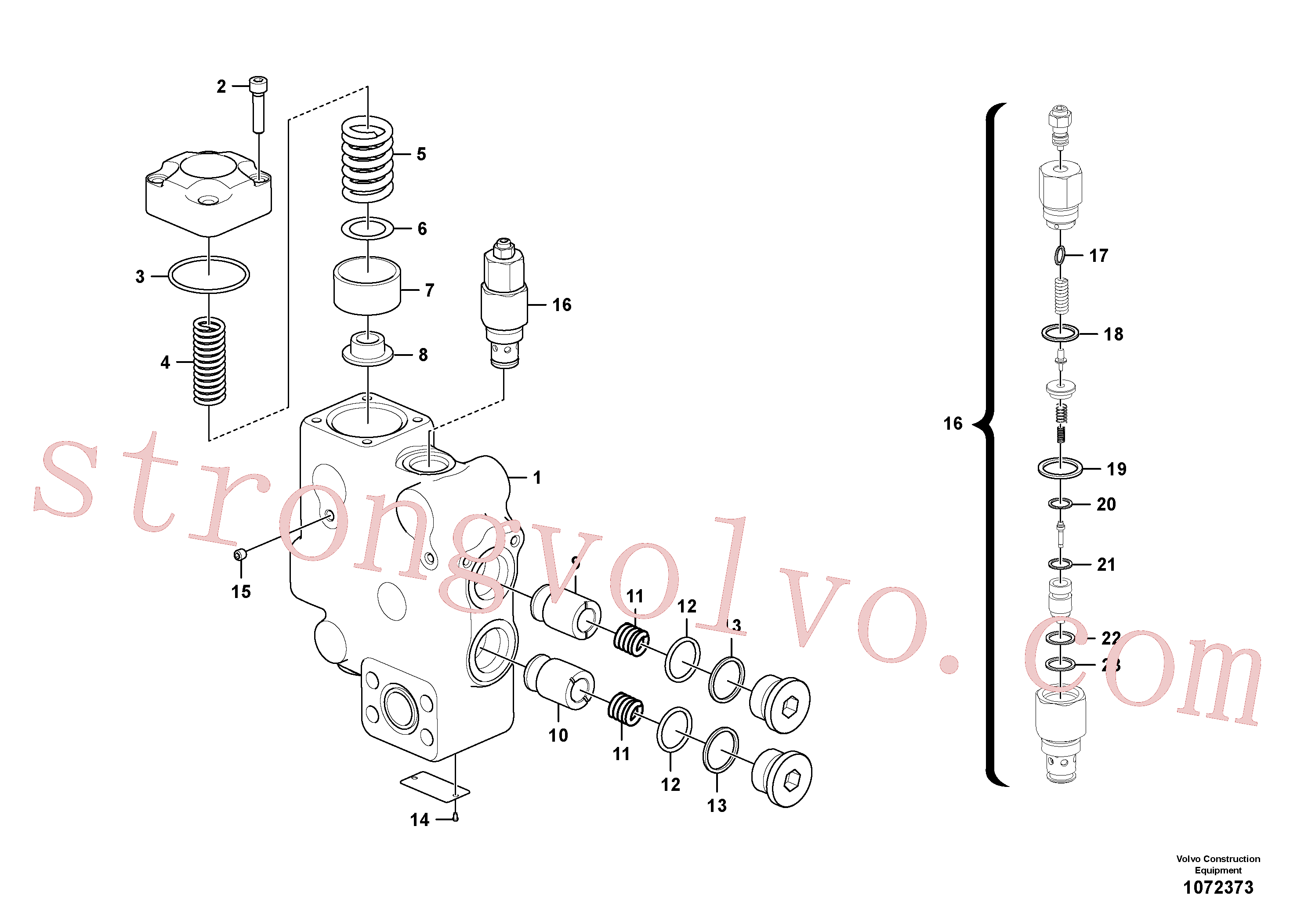 VOE14505564 Volvo Hidráulico de serviço, suporte da válvula de ruptura da lança(1072373 Montagem)