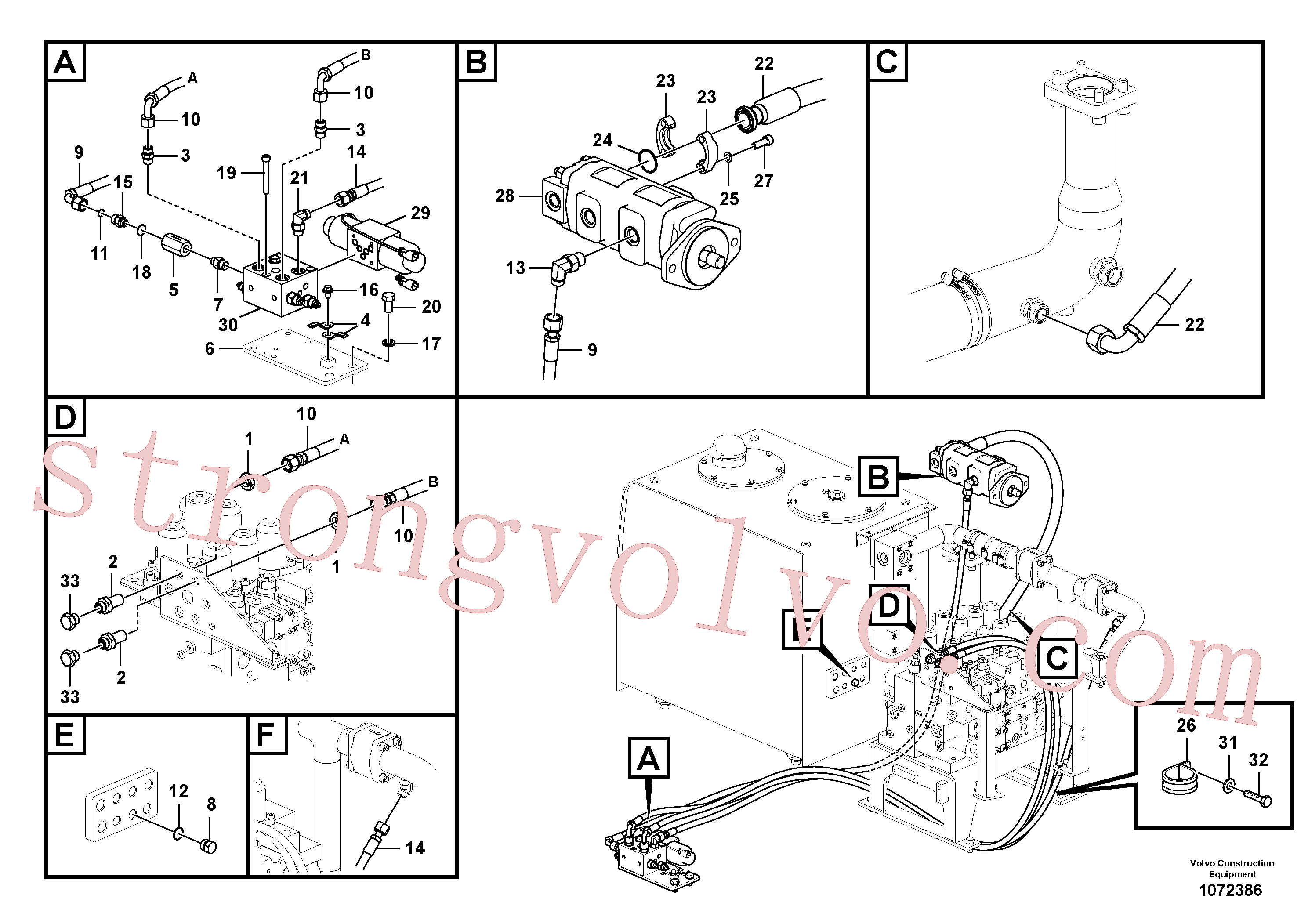 VOE15021187 Volvo Hidráulica de serviço, inclinação e rotor na estrutura superior(1072386 Montagem)